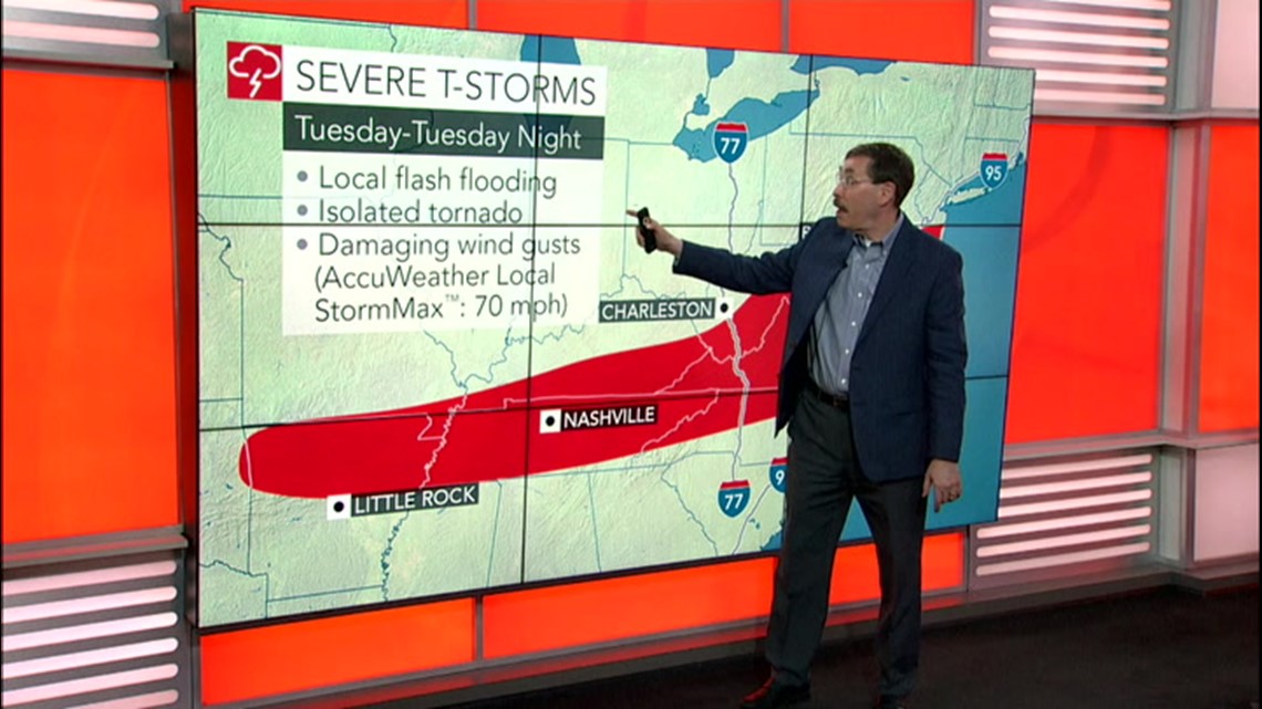 Storms and downpours Tuesday.  Evan Myers has detail