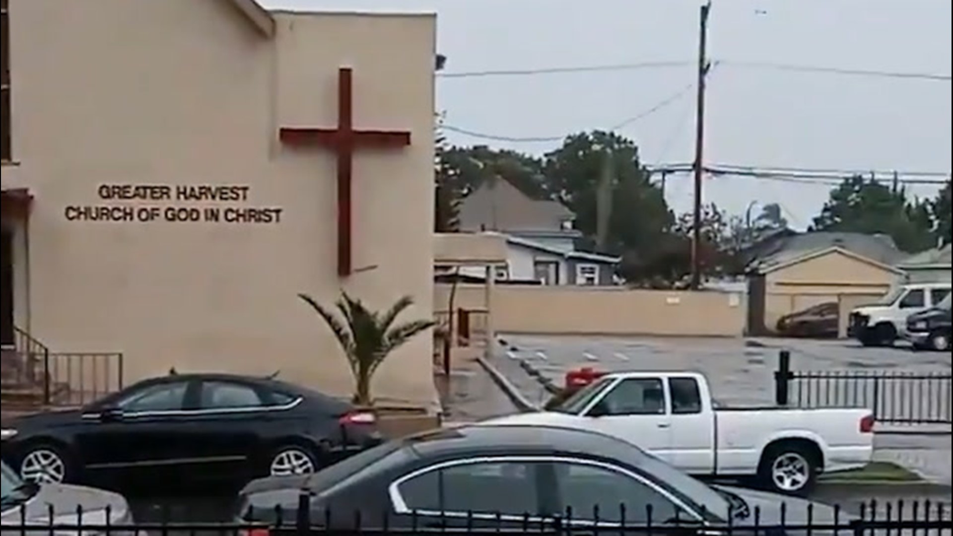 Powerful thunder roared over Long Beach, California, on March 3, setting off car alarms in a church parking lot.