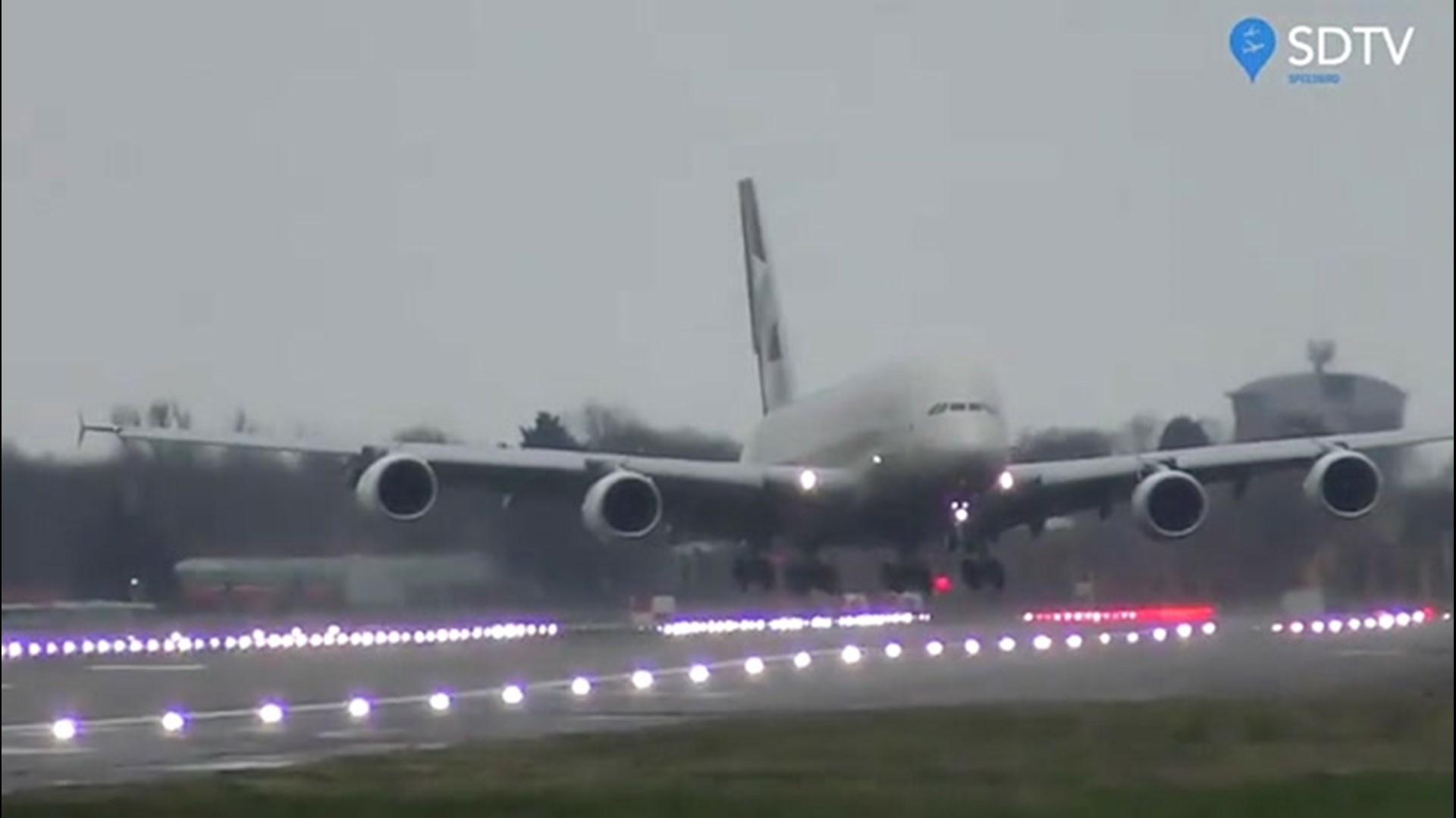 The pilot of the world's biggest passenger jet completed the daunting task of landing at London's Heathrow Airport against Storm Dennis' 91-mph winds on Feb. 15.