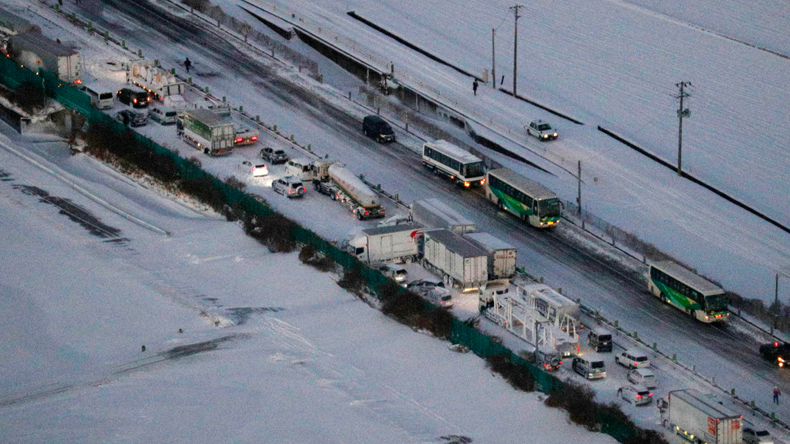 Japanese expressway littered with vehicles after 134-car pileup