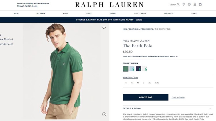 Ralph Lauren debuts Earth-friendly polo shirts made of plastic bottles |  