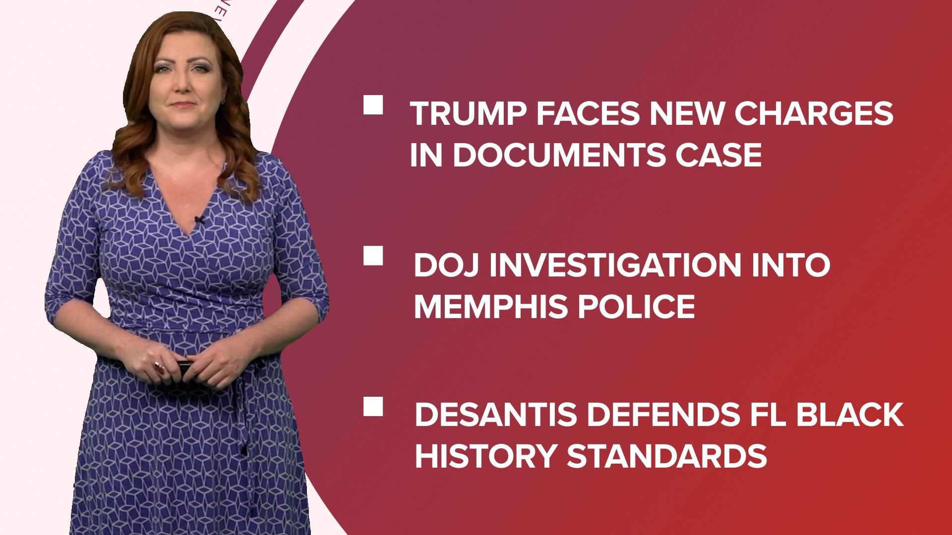 A look at what is happening in the news from Donald Trump facing more charges to controversy over Florida's new black history standards and Emmys postponed.