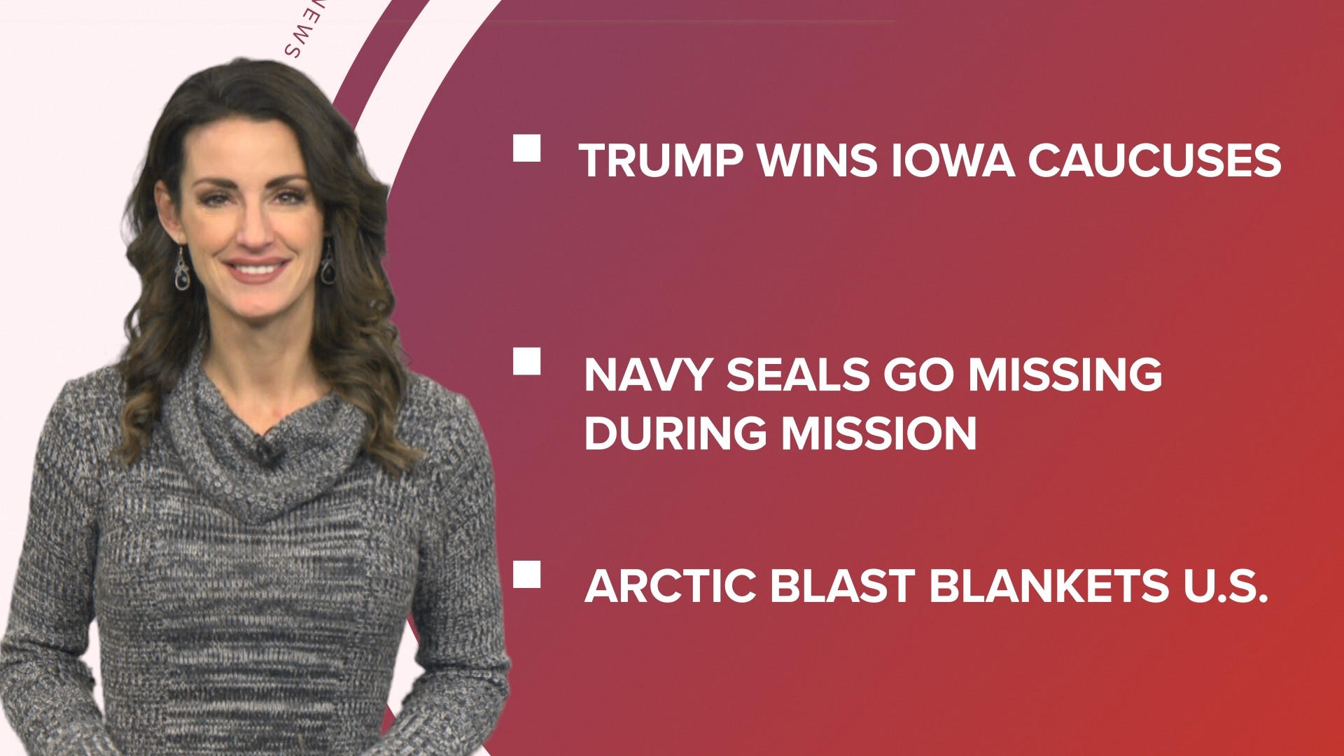 A look at what is happening in the news from Trump winning the Iowa caucuses to an arctic blast hitting the U.S. and big winners from the 75th Emmy Awards.
