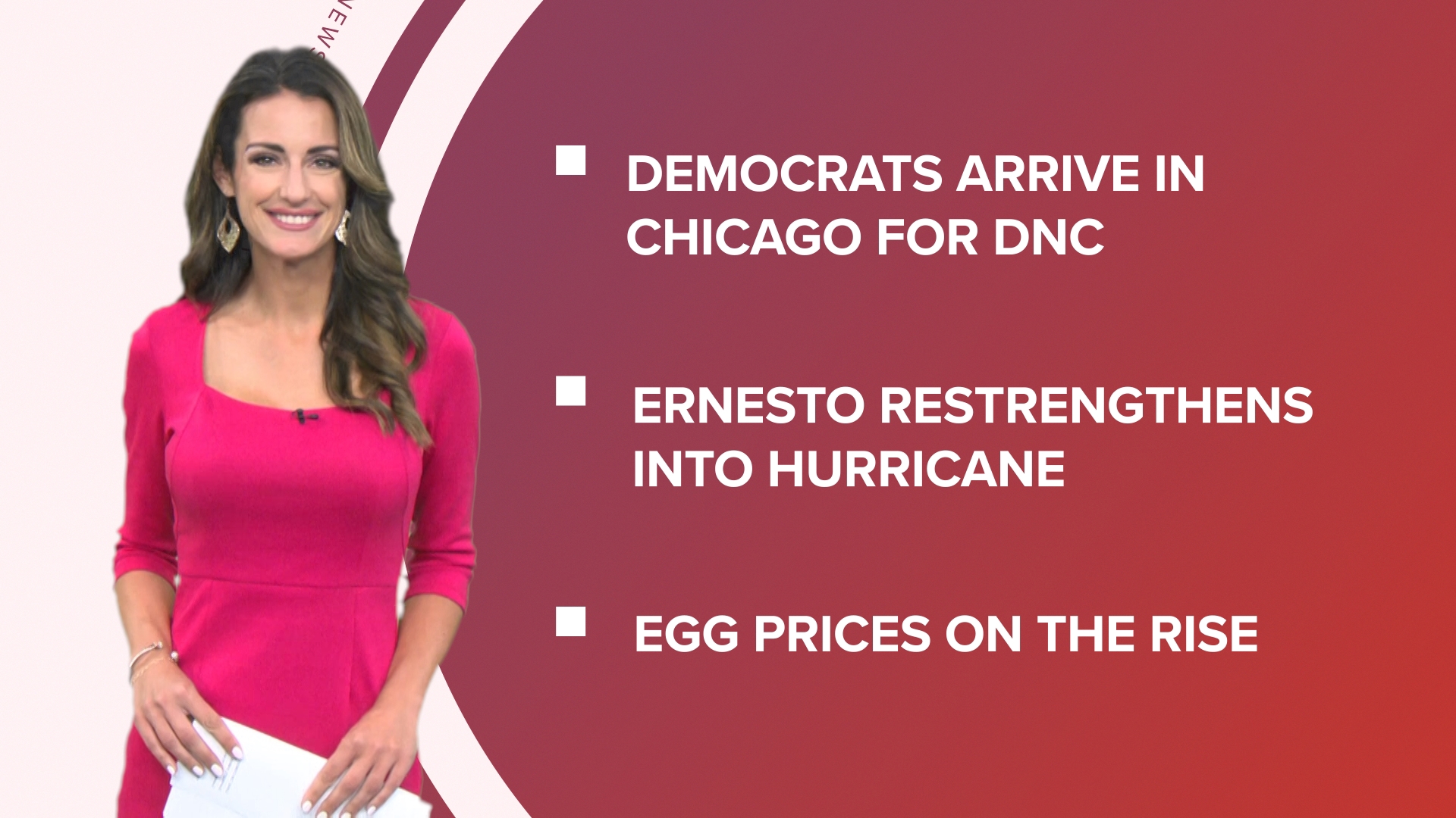 A look at what is happening in the news from DNC protests in Chicago and Ernesto strengthening back into a hurricane to a rise in egg prices.