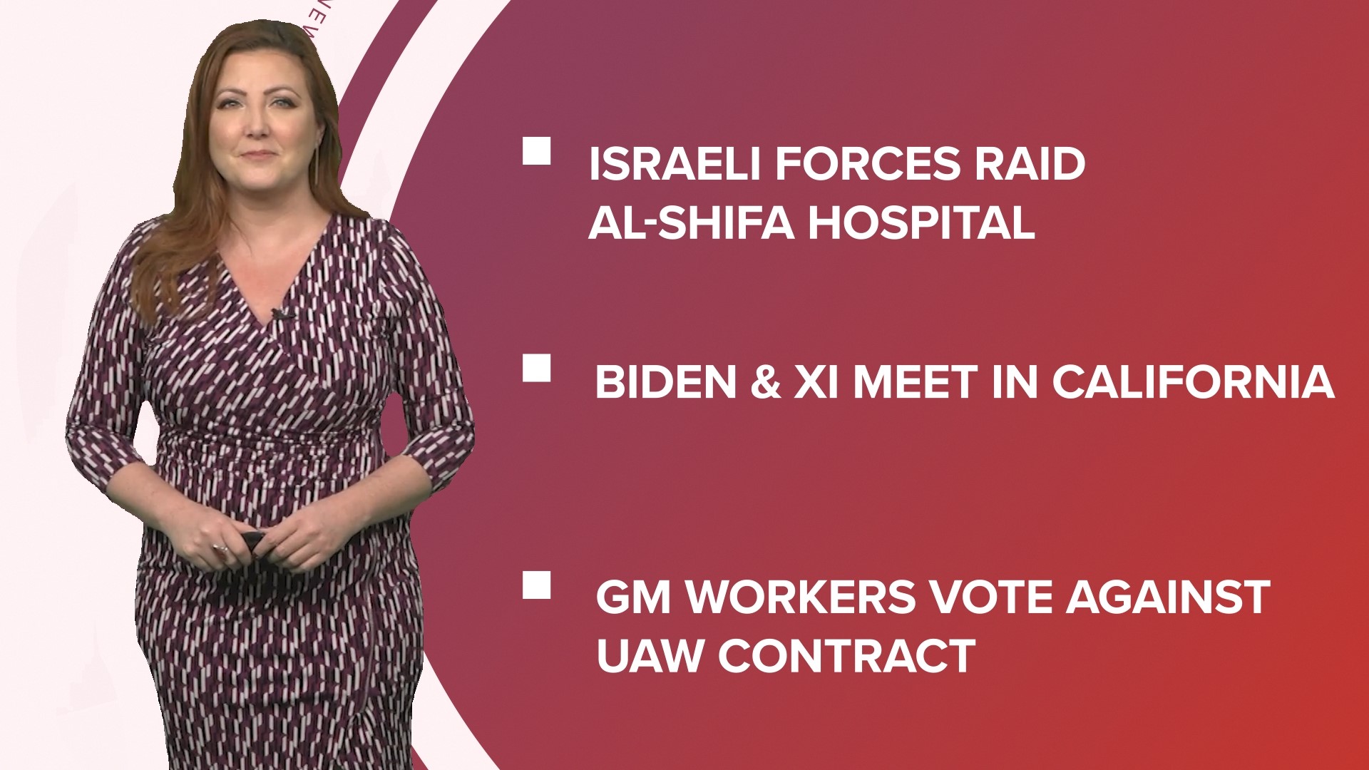 A look at what is happening in the news from President Biden meeting with Chinese President Xi Jinping to workers voting against GM-UAW deal.