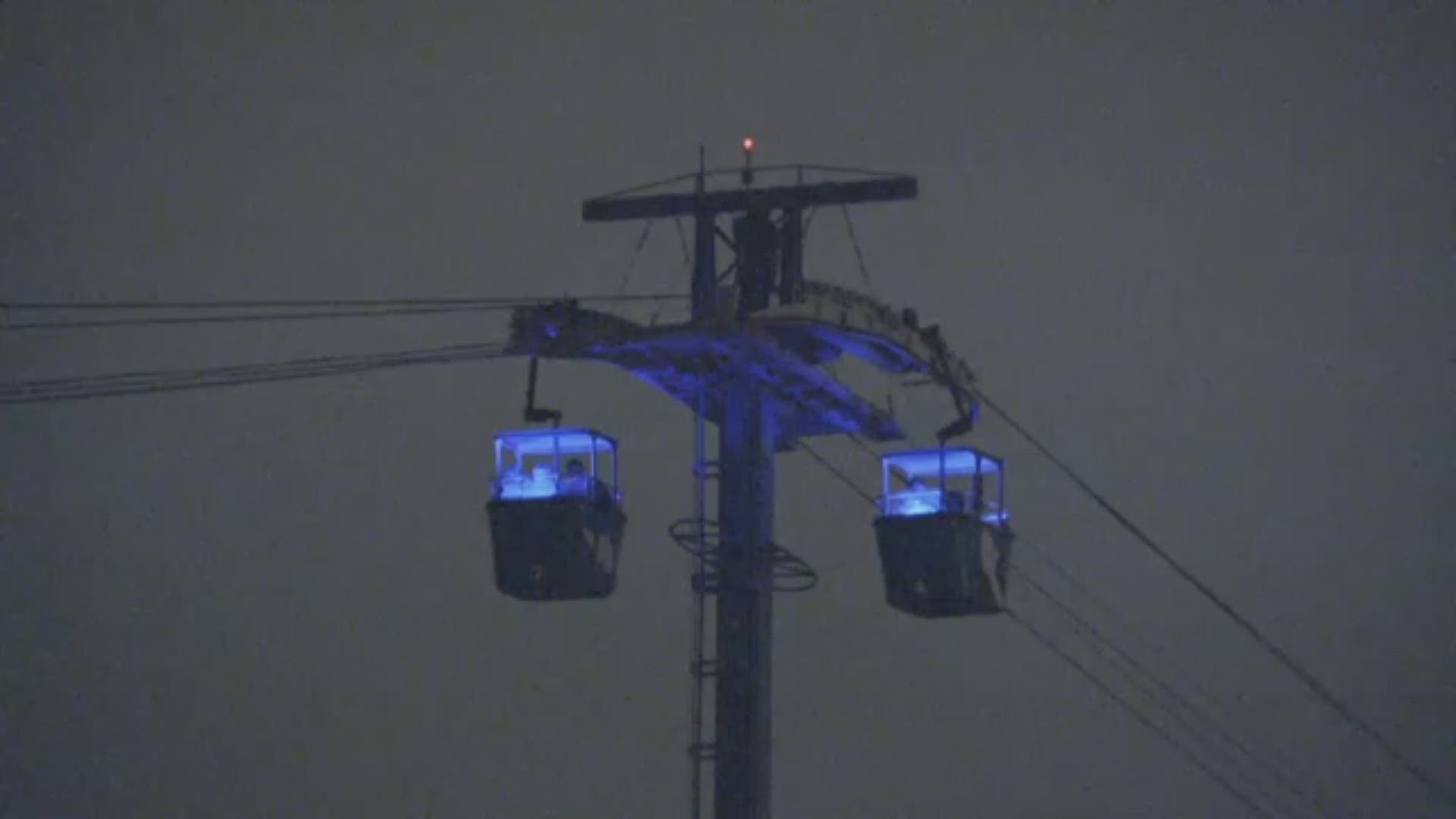 Several people were trapped Monday night on a gondola ride suspended over Mission Bay at SeaWorld in San Diego.