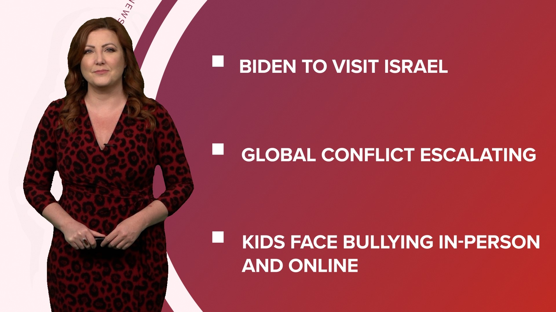 A look at what is happening in the news from President Biden to visit Israel to concerns over cyberbullying and new sports added to the 2024 Olympics.