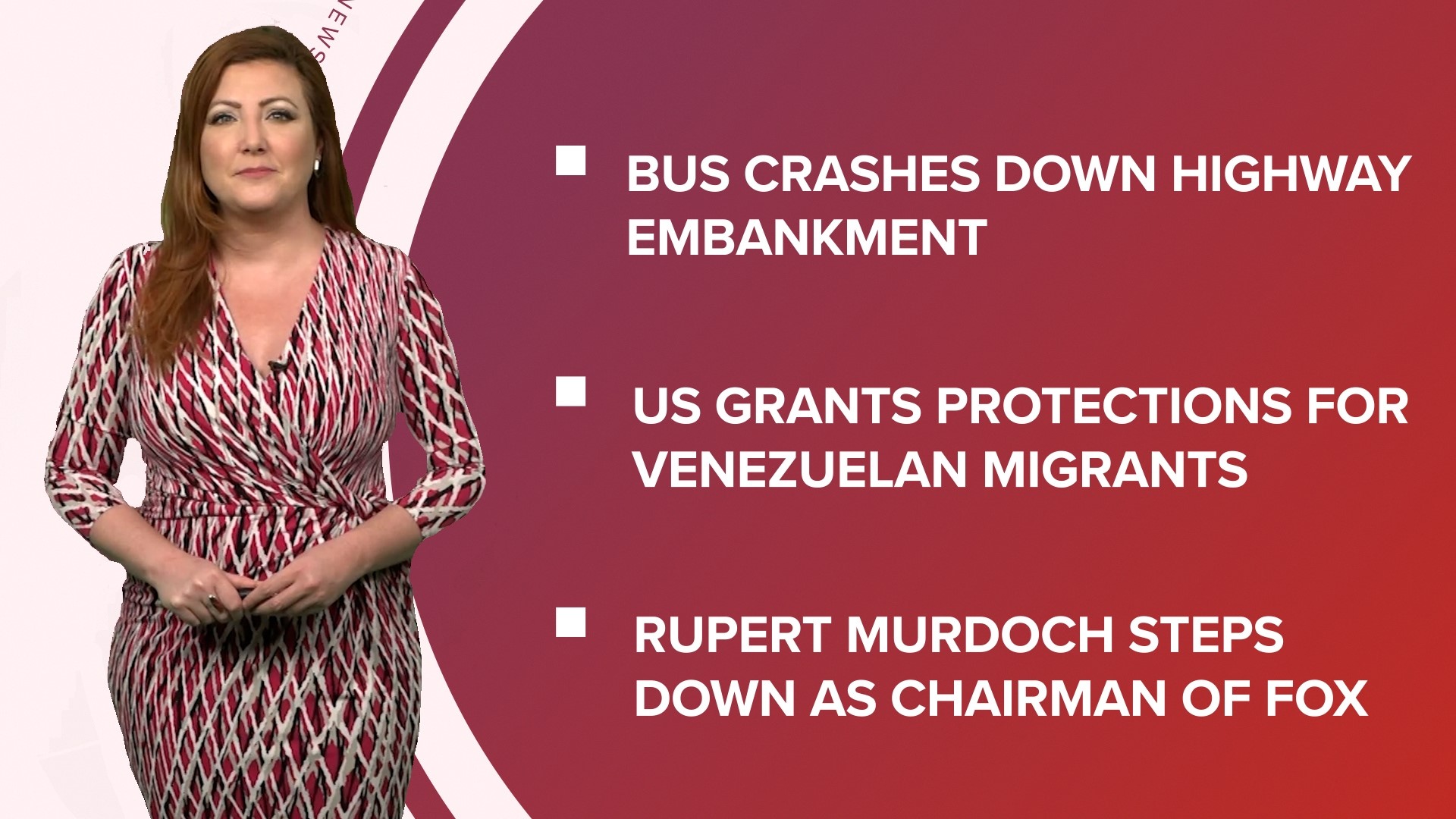 A look at what is happening in the news from a fatal bus crash in New York to Rupert Murdoch stepping down as chairman of Fox Corp and the Wienermobile is back!