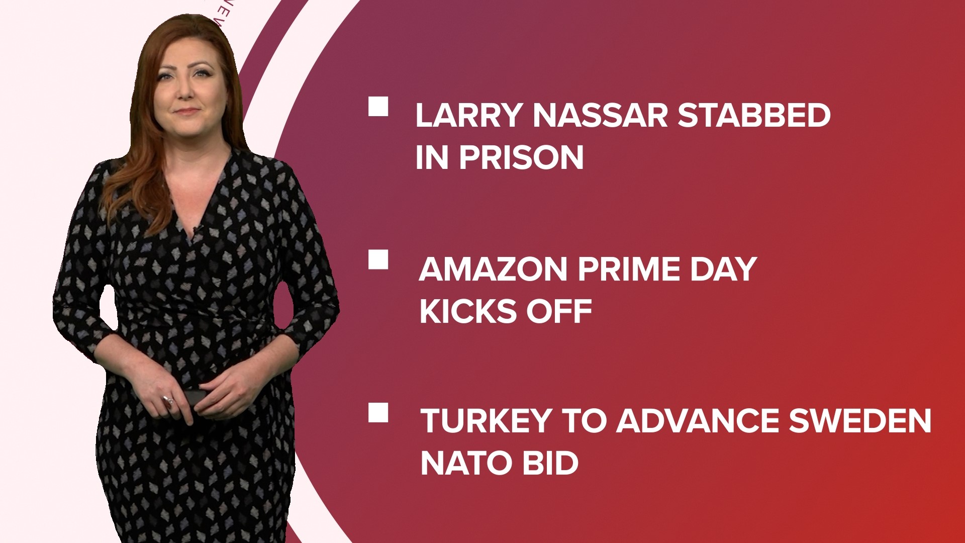 A look at what is happening in the news from Larry Nassar stabbed in prison to Amazon Prime Day underway and preparing for the 'Barbie' and 'Oppenheimer' films.