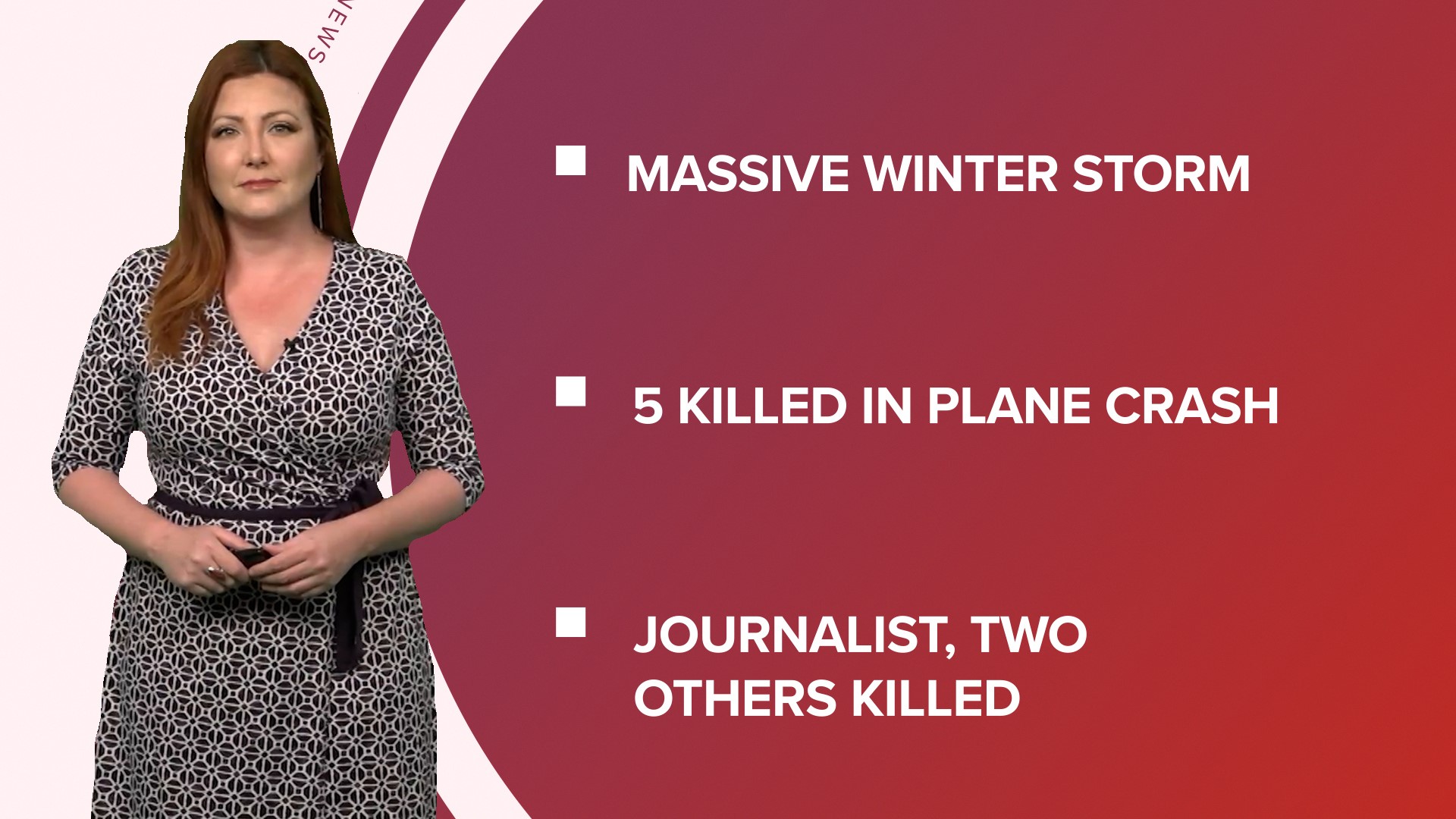 A look at what is happening in the news from winter weather hitting the U.S. to a journalist killed in a Florida shooting and American Airlines cuts summer flights.