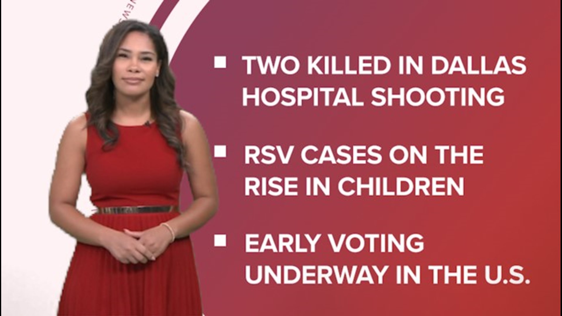 A look at what is happening in the news from a shooting at a Dallas hospital to RSV cases on the rise and early voting underway in the U.S.