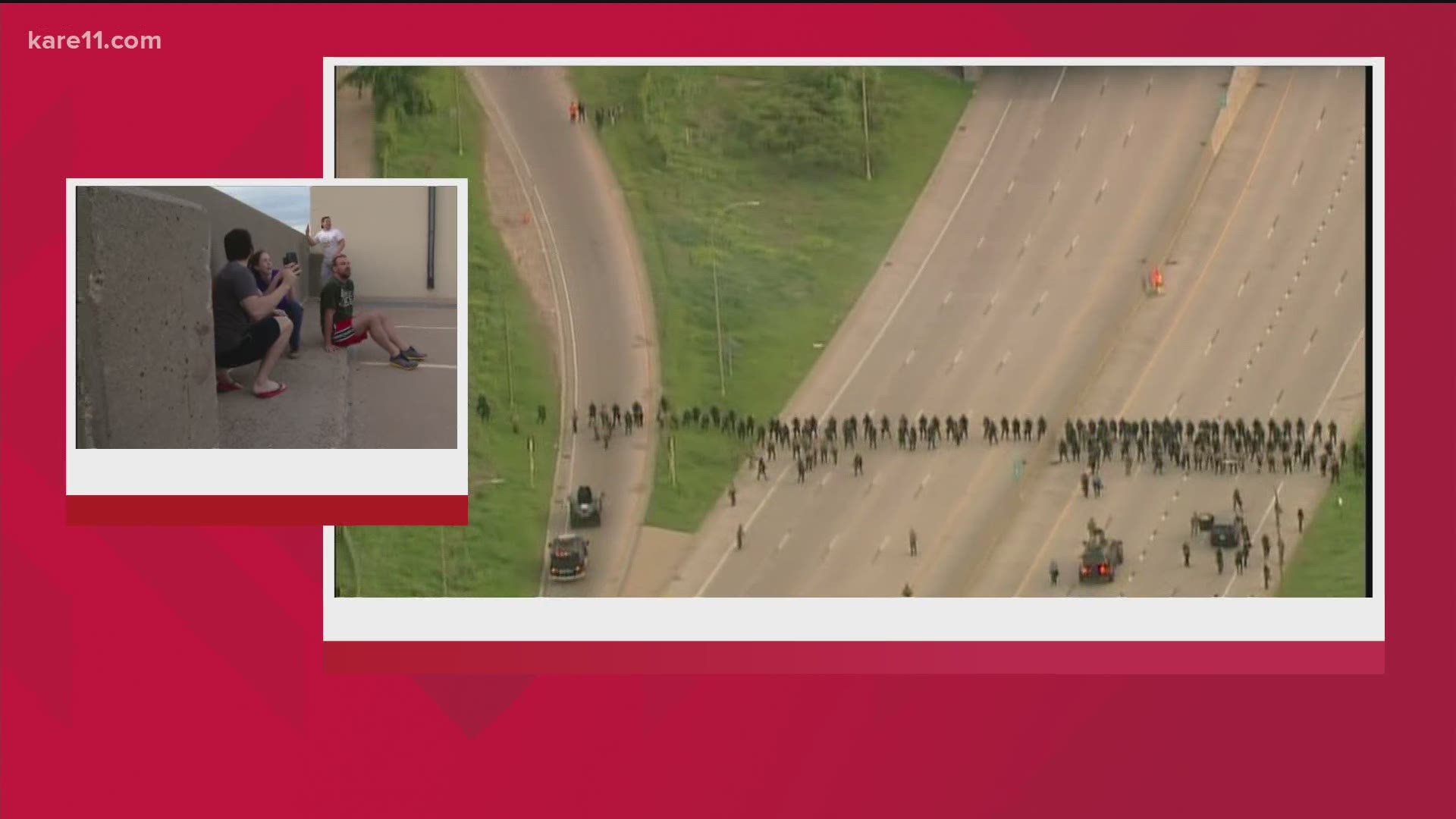 KARE 11 reporter Boyd Huppert reports live from parking garage roof along I-35W as police fire projectile of some kind onto the structure.