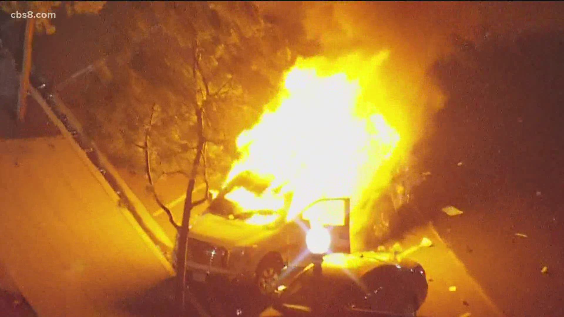 Stores in the La Mesa Springs Shopping Center and other local businesses were vandalized, looted, and burned after a protest that had started peacefully.