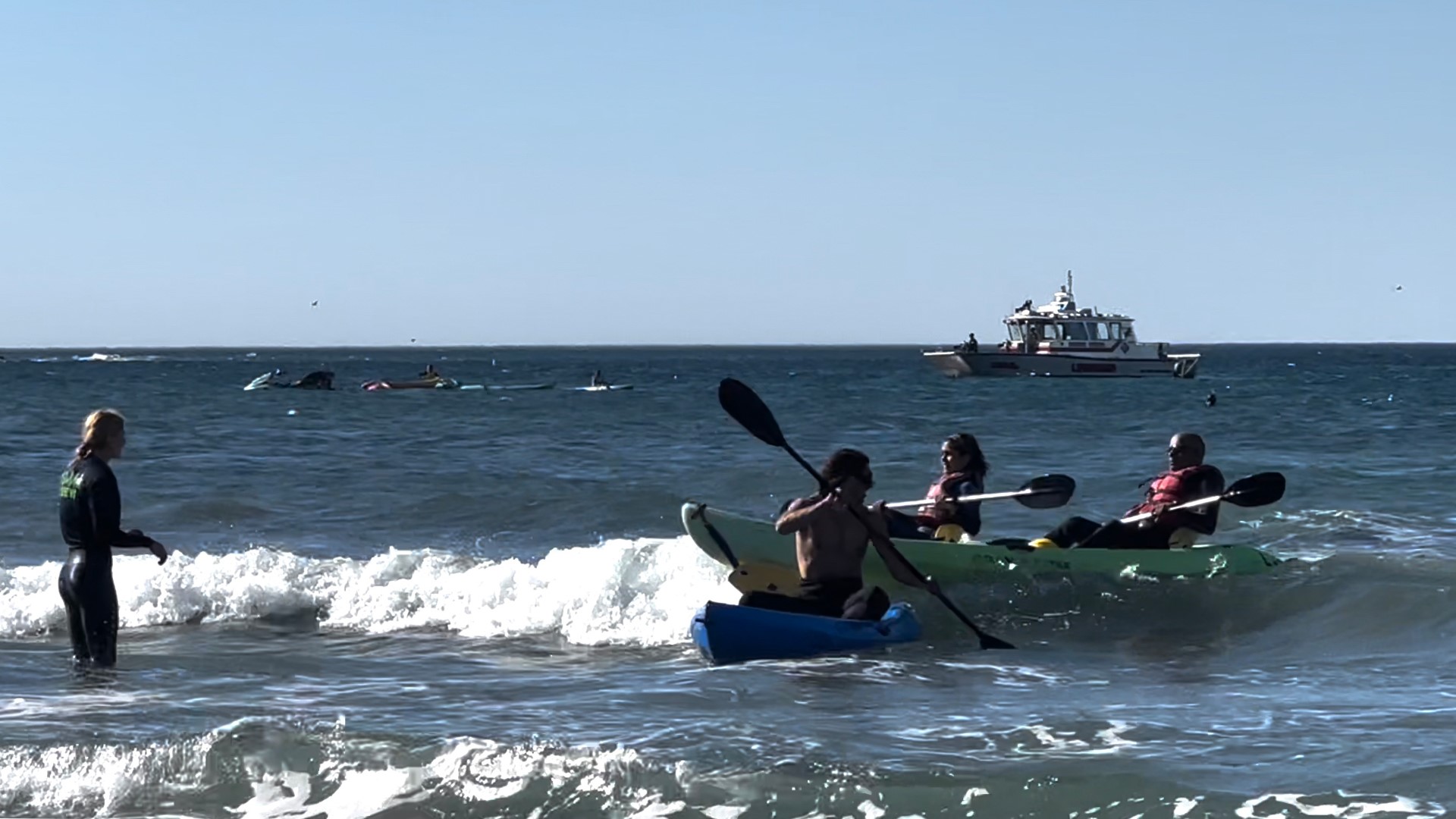 Thirty kayakers were rescued after being wind-whipped and overturned off the coast of La Jolla.