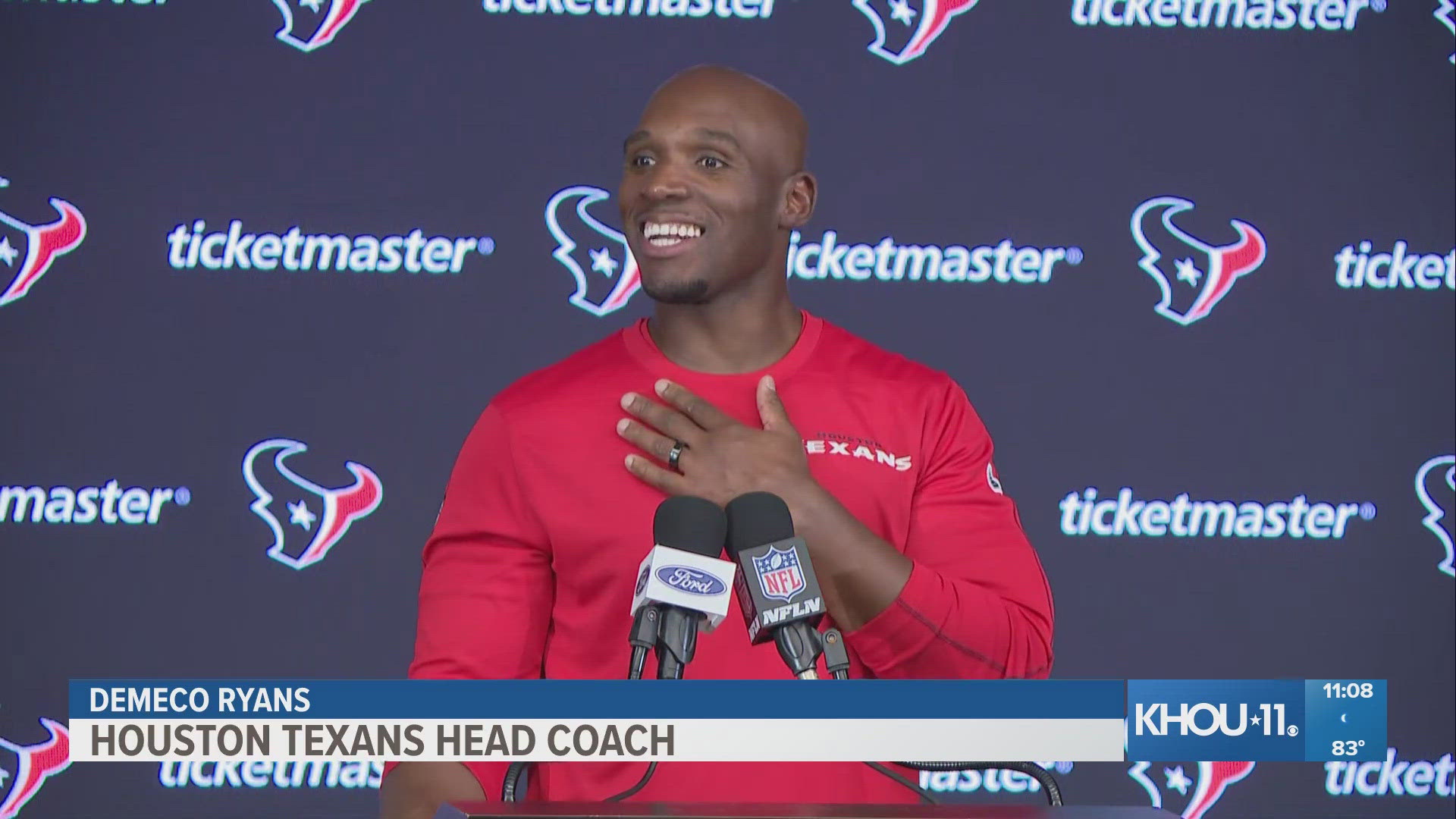 Demeco Ryans, CJ Stroud speak at the Texans postgame news conference following Sunday's game agianst the Chicago Bears.