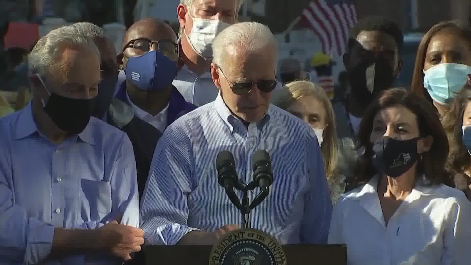 President Joe Biden on Tuesday visited areas in New York and New Jersey hit by the remnants of Hurricane Ida.