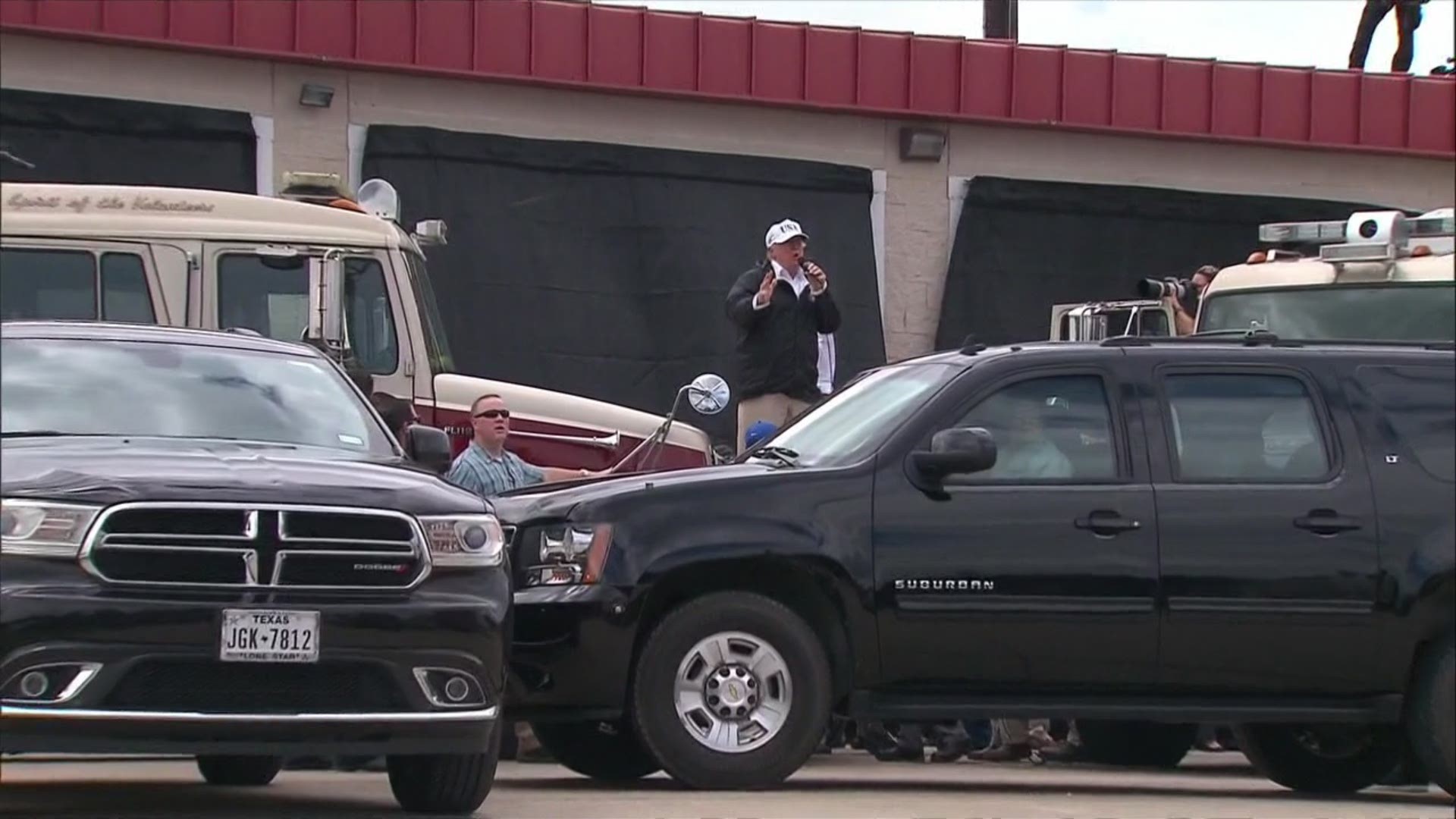 President Donald Trump addressed a crowd of supporters outside the Annaville Volunteer Fire Station Tuesday.