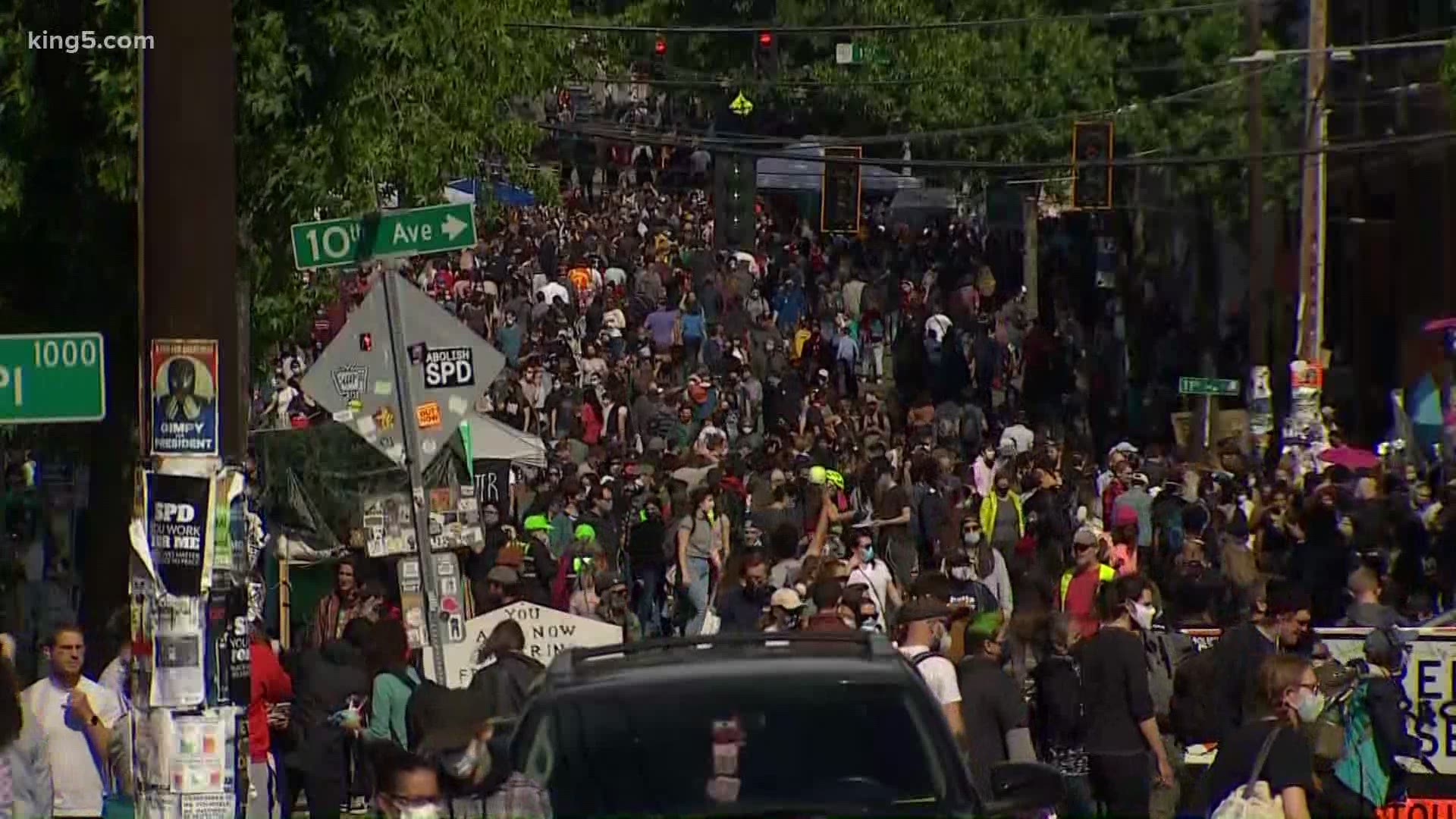 The area around Seattle's 12th and Pine is known as the "Capitol Hill Autonomous Zone" - or CHAZ - and CHOP, for "Capitol Hill Organized Protest."