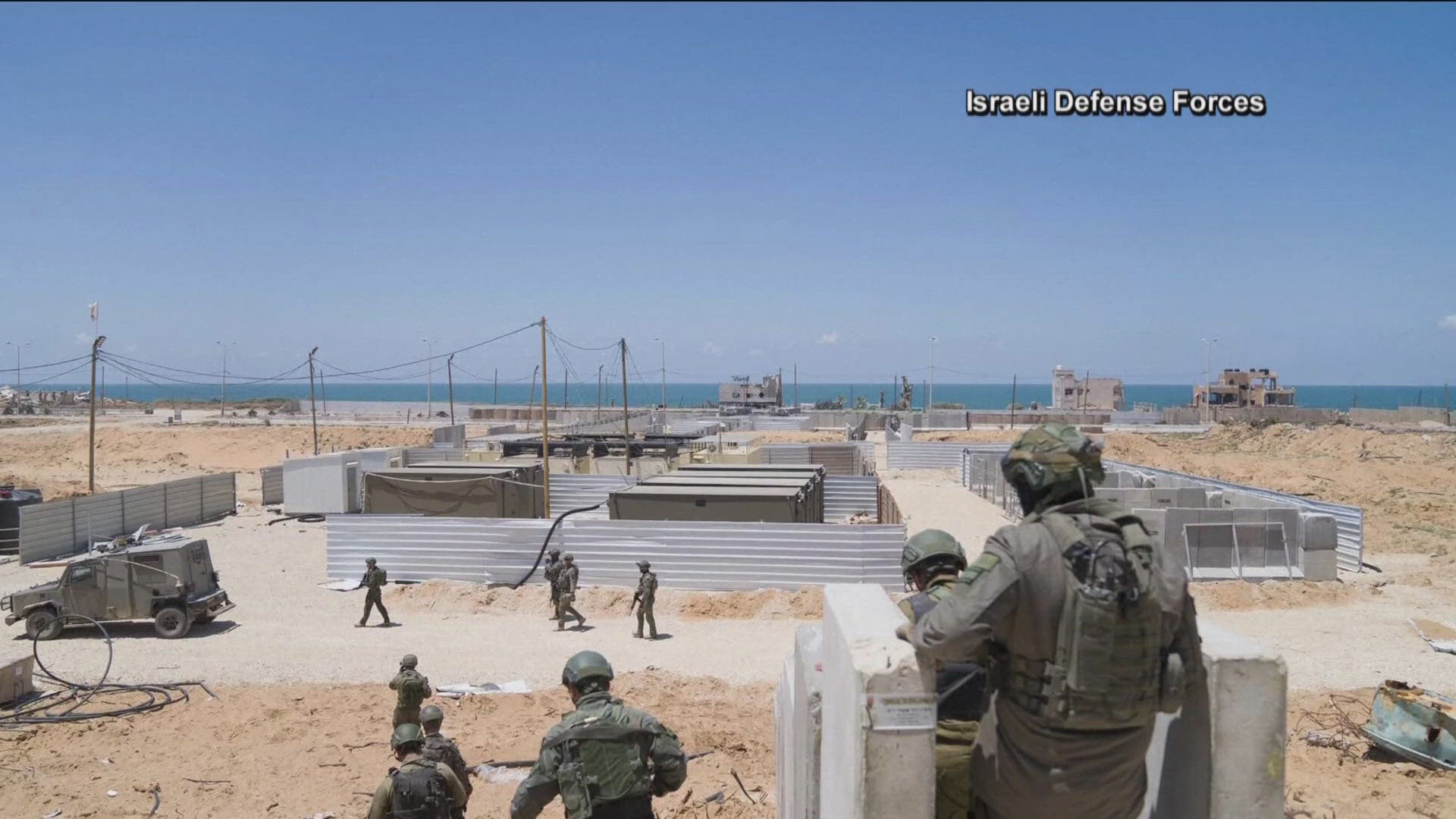 The U.S. Central Command announced it had anchored a temporary pier on Gaza's beach. Trucks carrying aid are expected to start moving ashore in the "coming days."