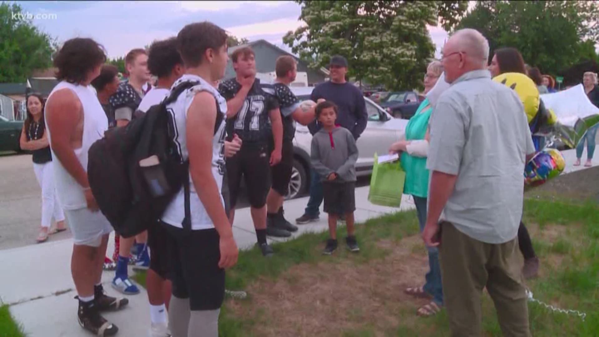 Boise Black Knights youth football players had an emotional reunion Thursday night with the couple they saved after a rollover crash.
