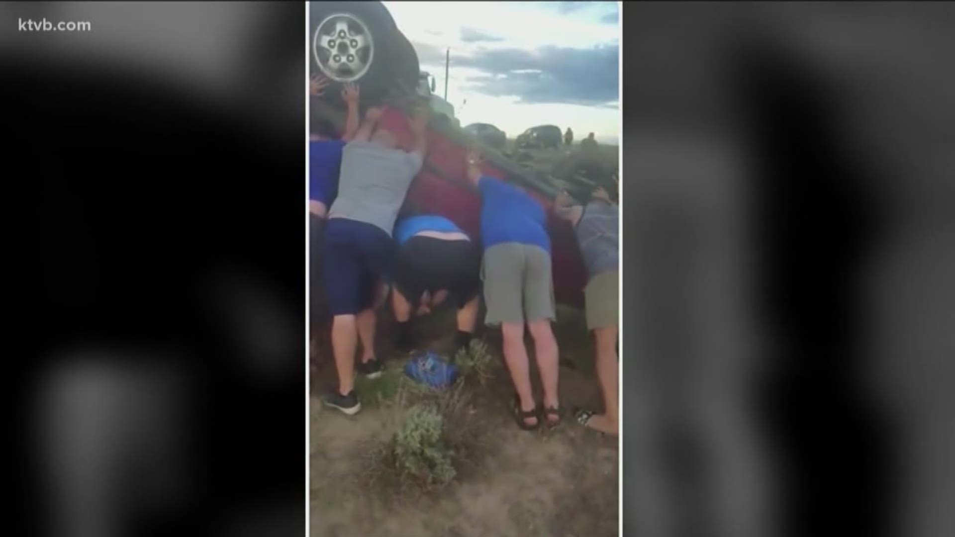 The team was able to lift the car to get the woman out.