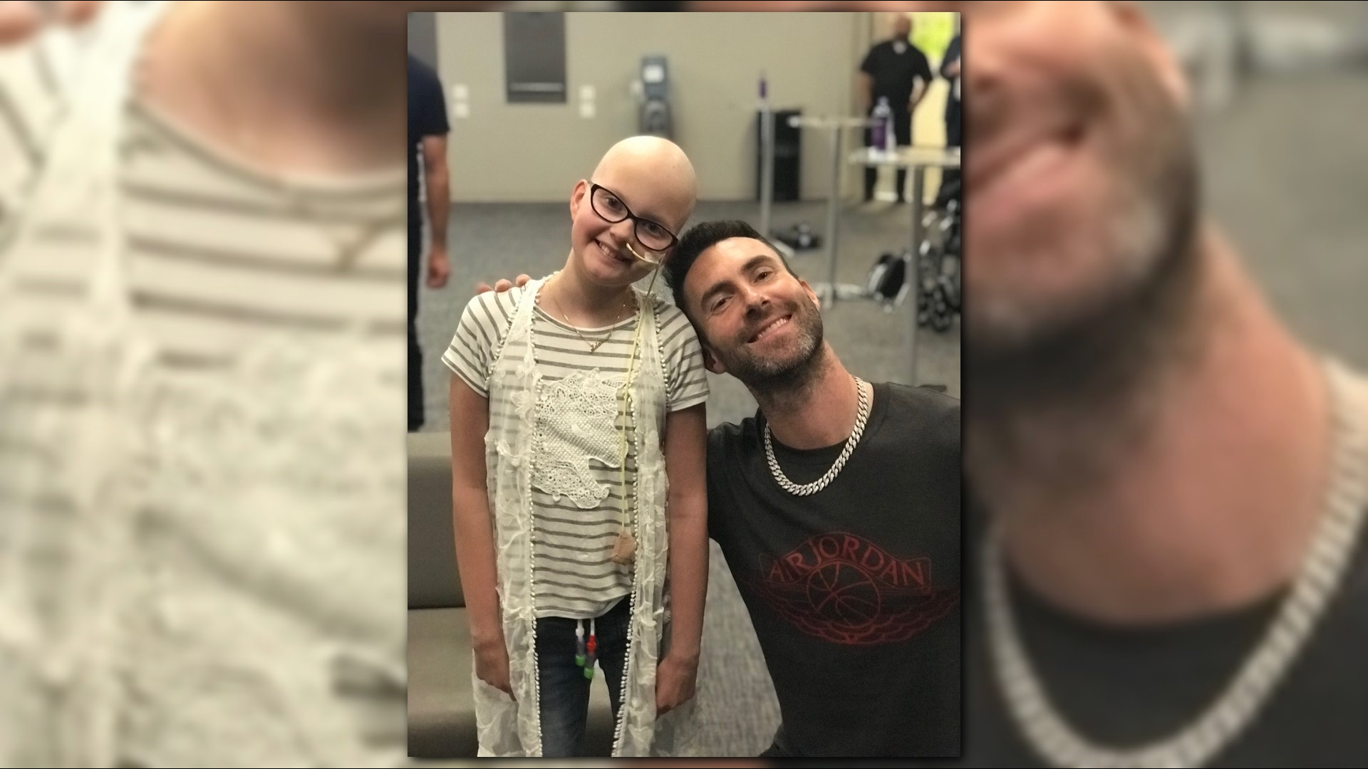 Before the concert, Levine and the rest of the band spent about 15 minutes with Addison and her friends. Salazar says he ordered them pizza and took several photos with the girls and their families.