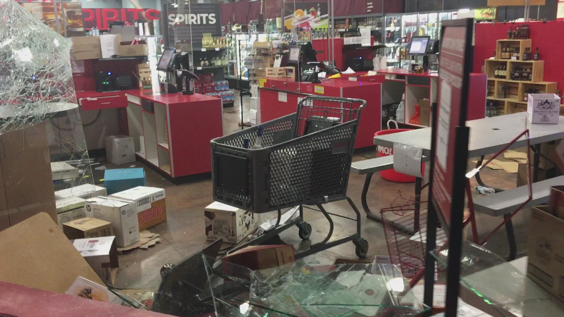 Downtown Sacramento Bevmo damaged in protests Saturday night.