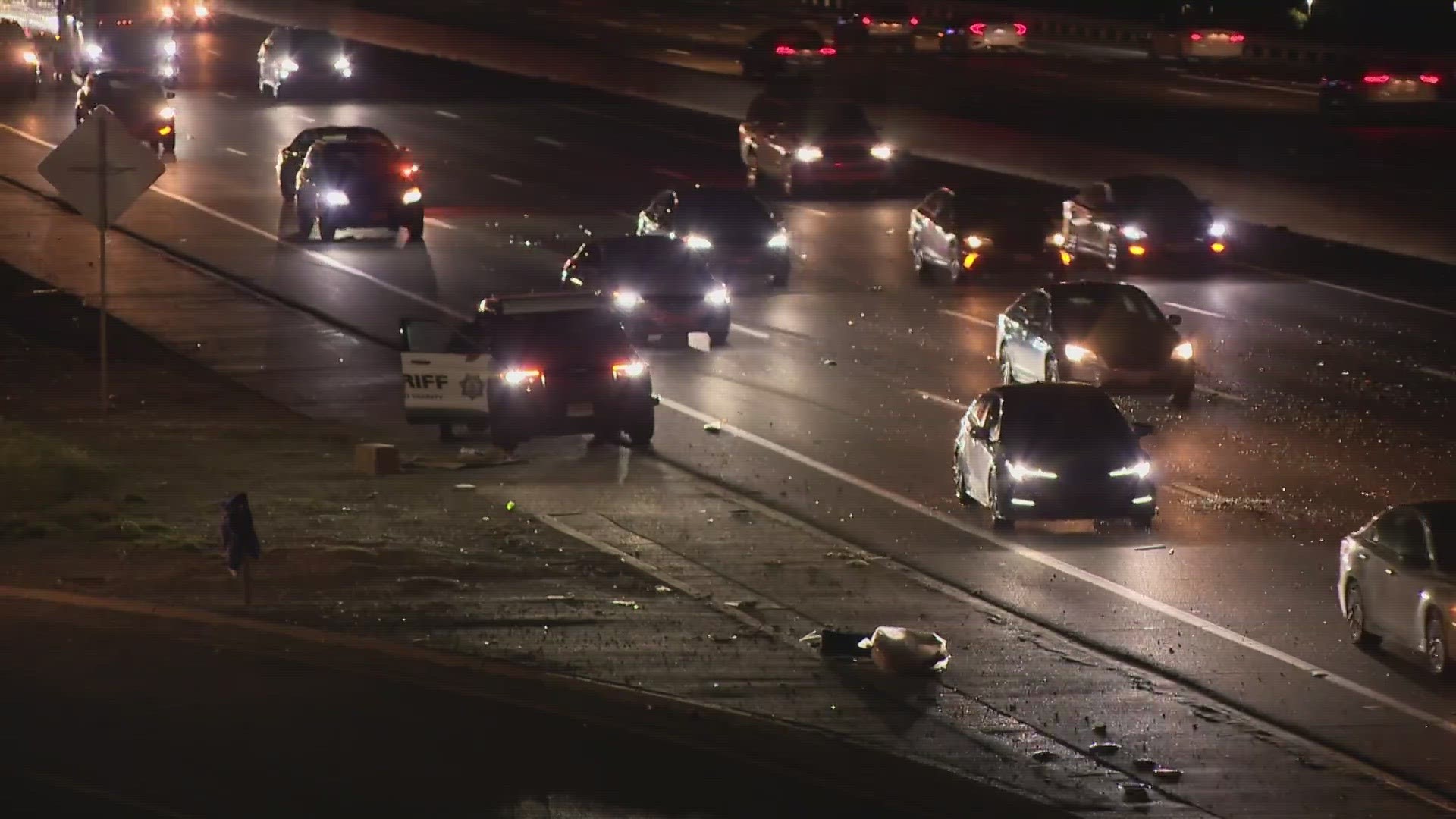 All westbound lanes were blocked at Northgate Boulevard for a brief time around 10 p.m., according to Caltrans.