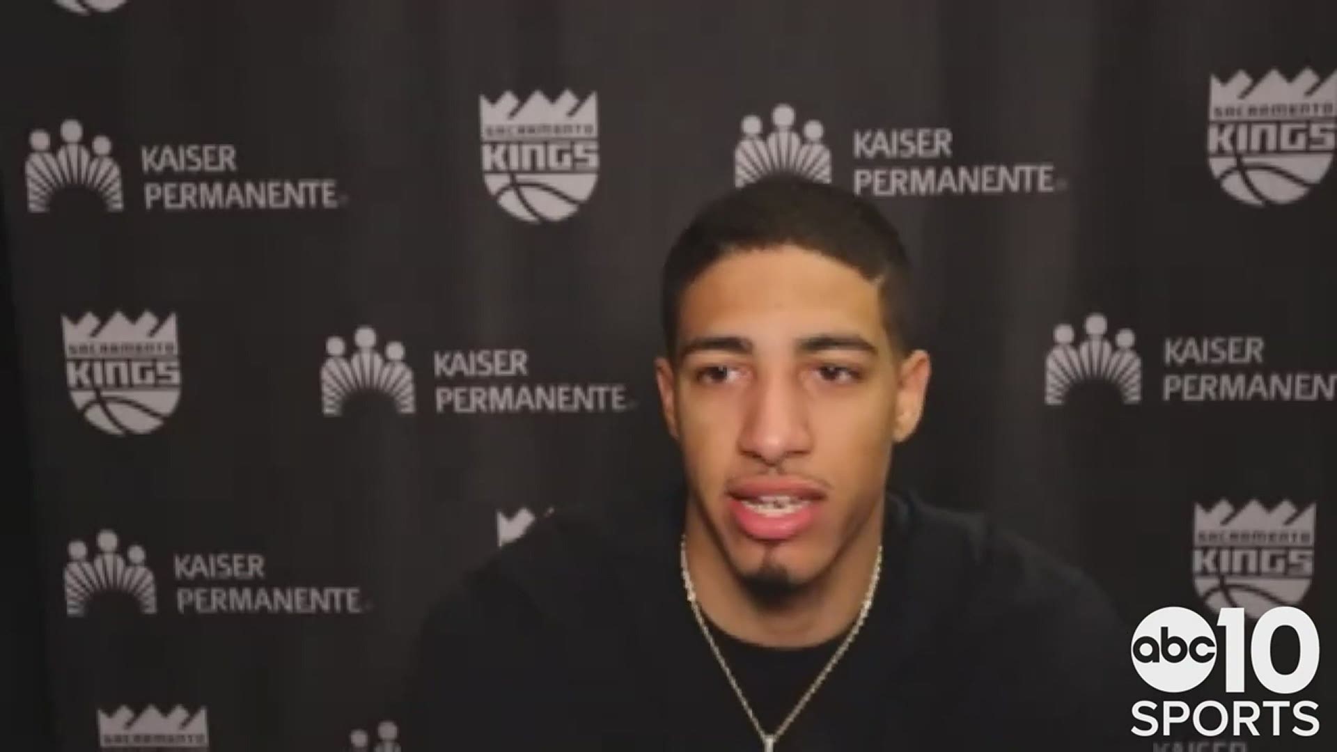 Kings rookie Tyrese Haliburton talks about his 23-point and 10 assist performance to help lead Sacramento over the Lakers in Los Angeles 110-106.
