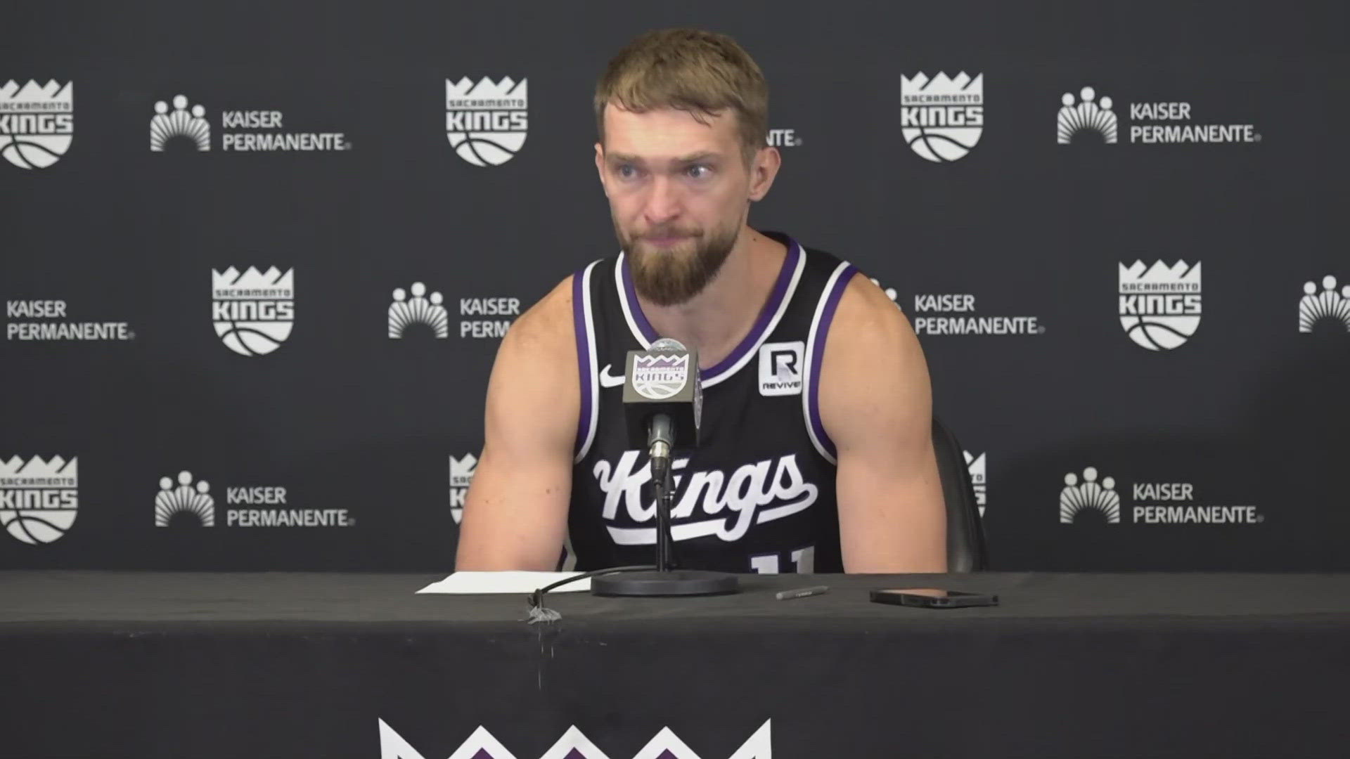 Sacramento Kings center Domantas Sabonis discusses the team's 117-115 loss to the Minnesota Timberwolves at the Golden 1 Center.