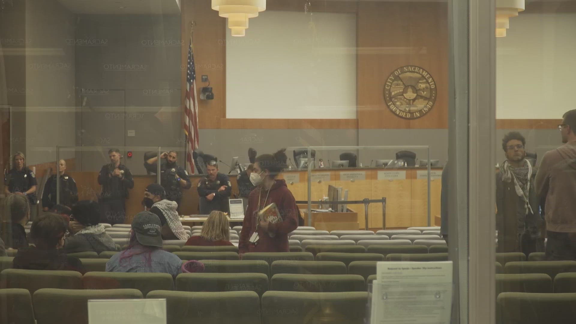 Disruptions caused the Sacramento City Council meeting to get delayed by roughly two hours Tuesday evening.