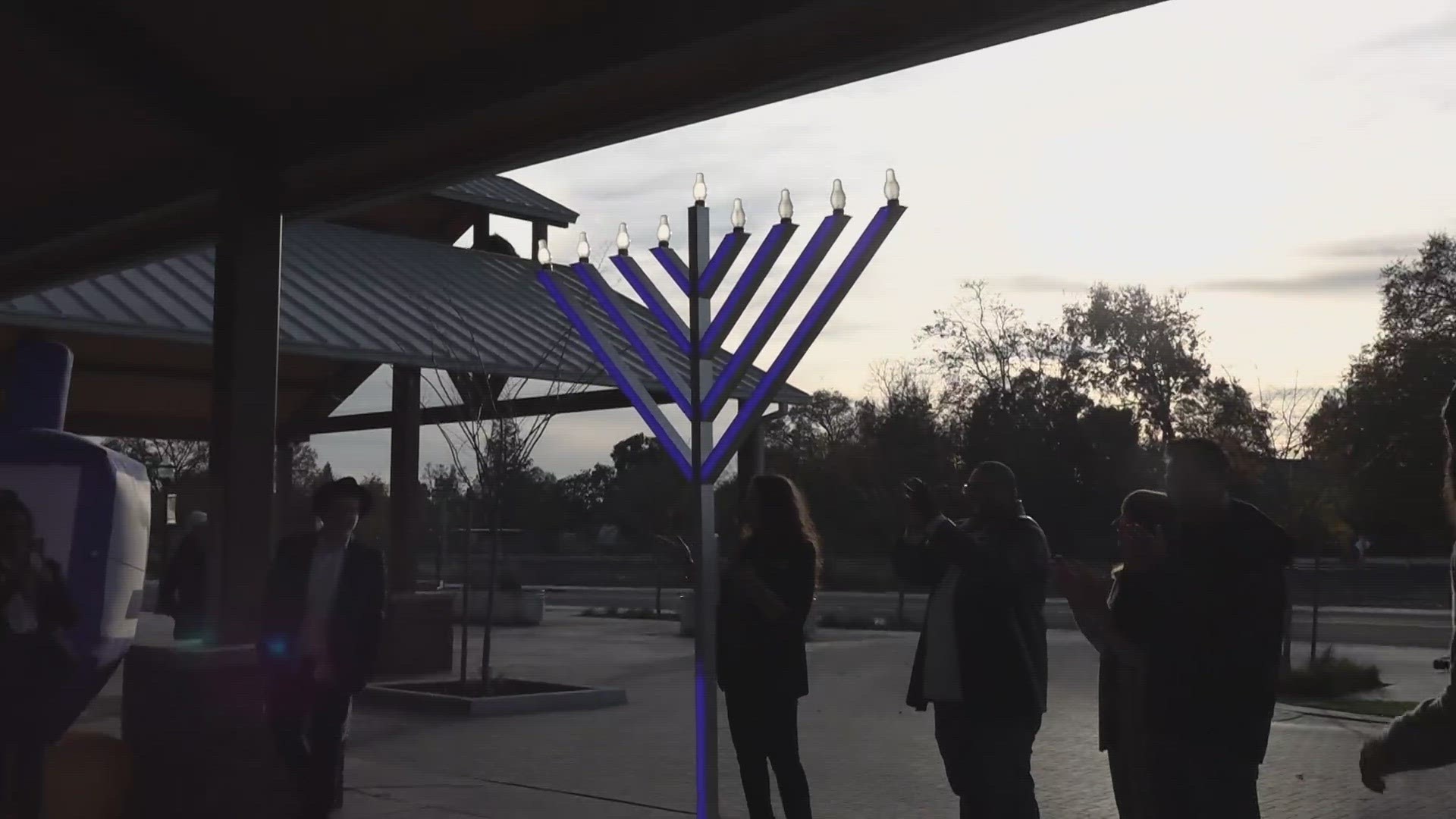 A 9 foot menorah lit up Old Town Elk Grove in celebration of Hanukkah.