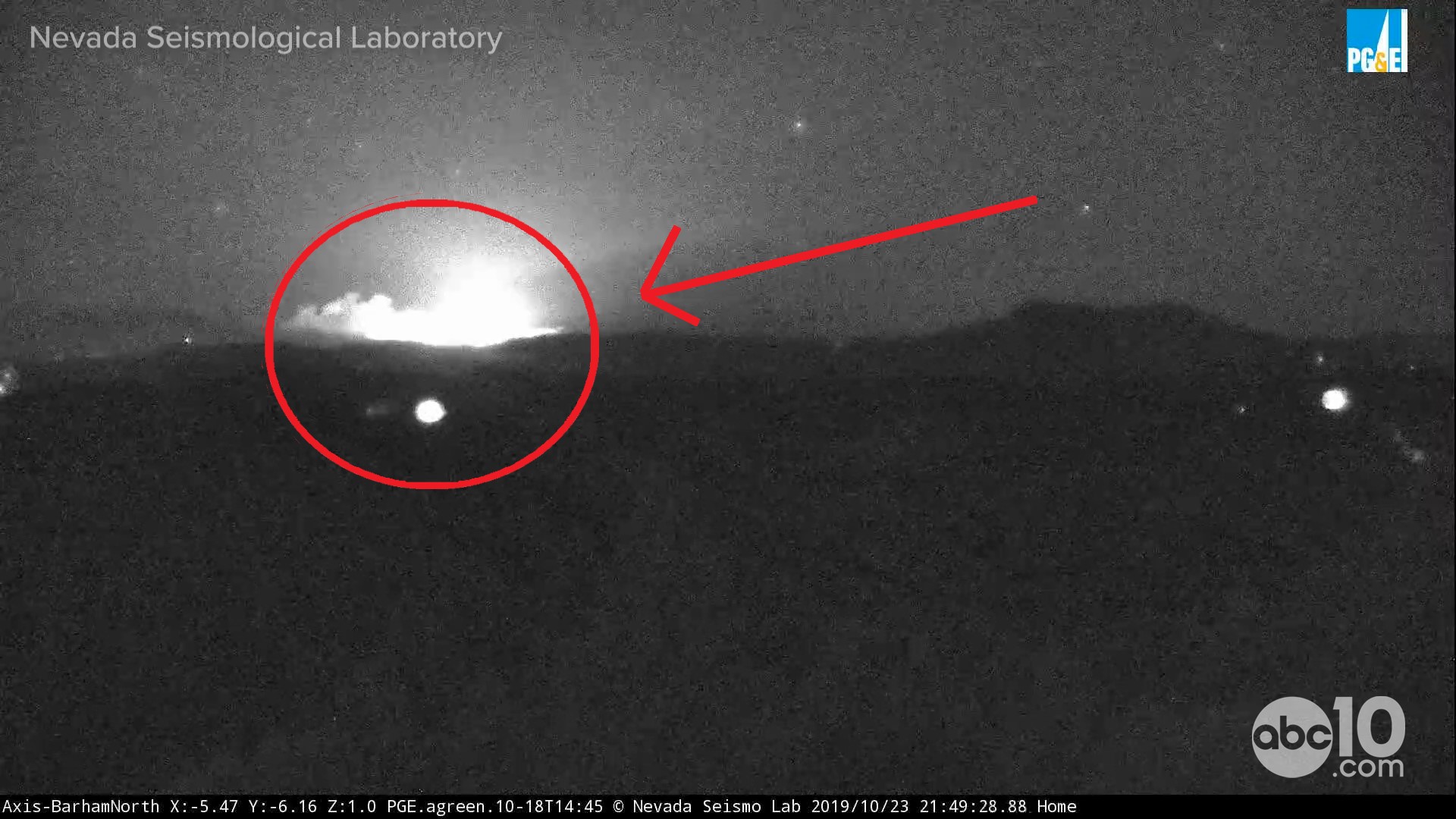 The start of the Kincade Fire in Sonoma County was captured on cameras operated by the Nevada Seismological Laboratory located at the University of Nevada, Reno.