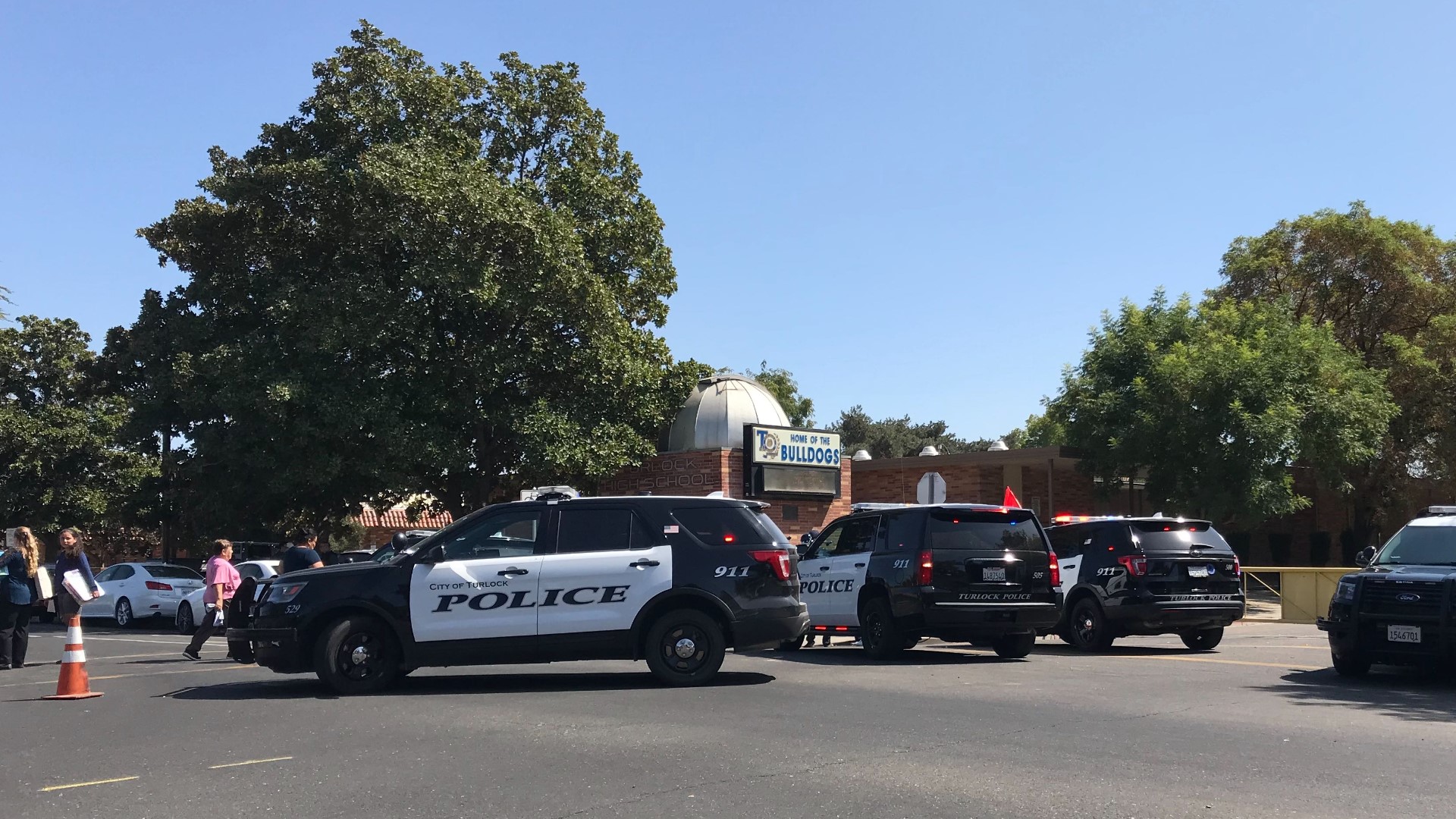 Five schools in the Turlock Unified School District and two administrative offices were placed on lockdown after police officers reported gunshots near Turlock High School.