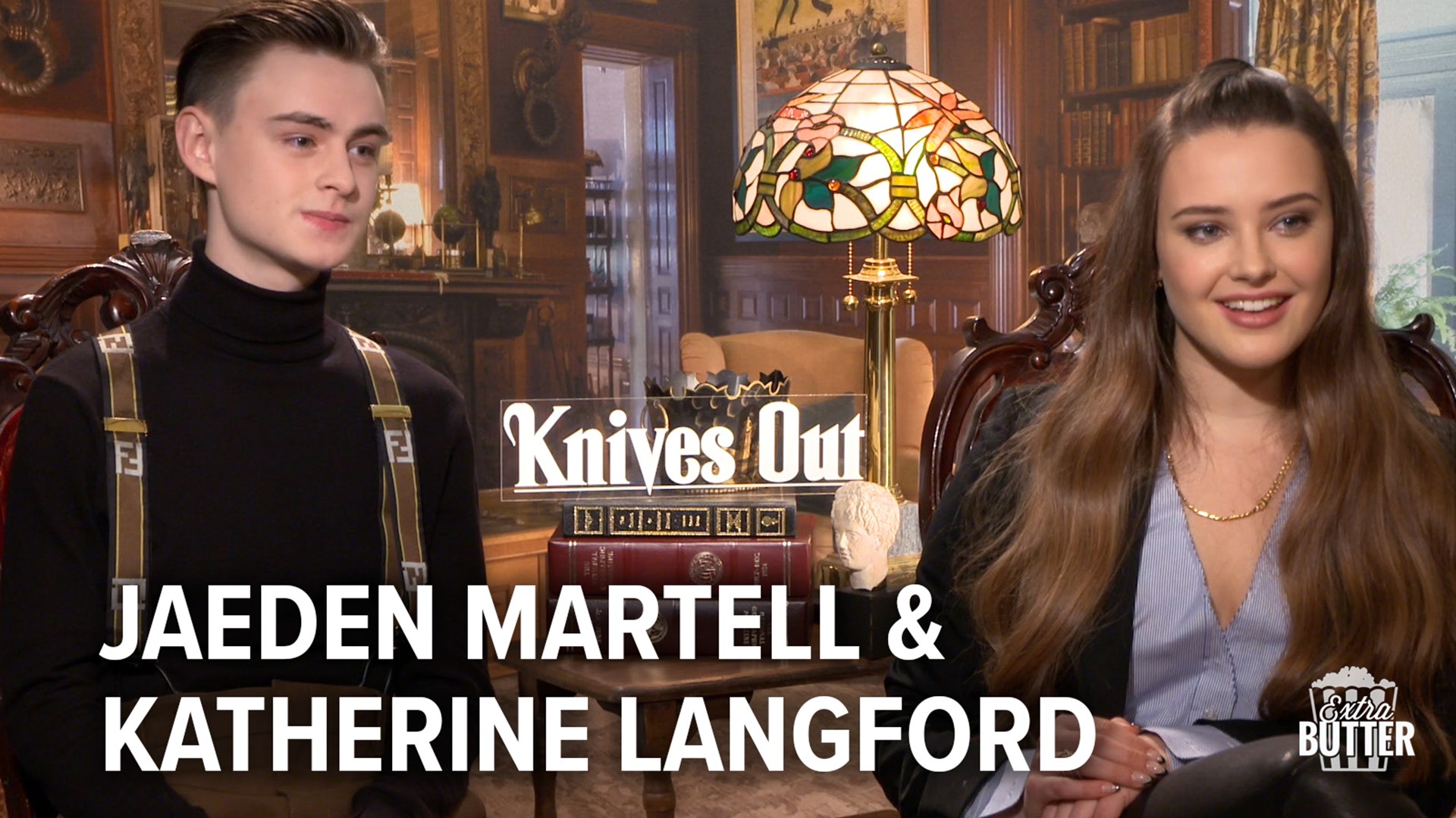Katherine Langford and Jaeden Martell talk about their roles in 'Knives Out.' The two also tell Mark S. Allen what it was like working with the other actors.