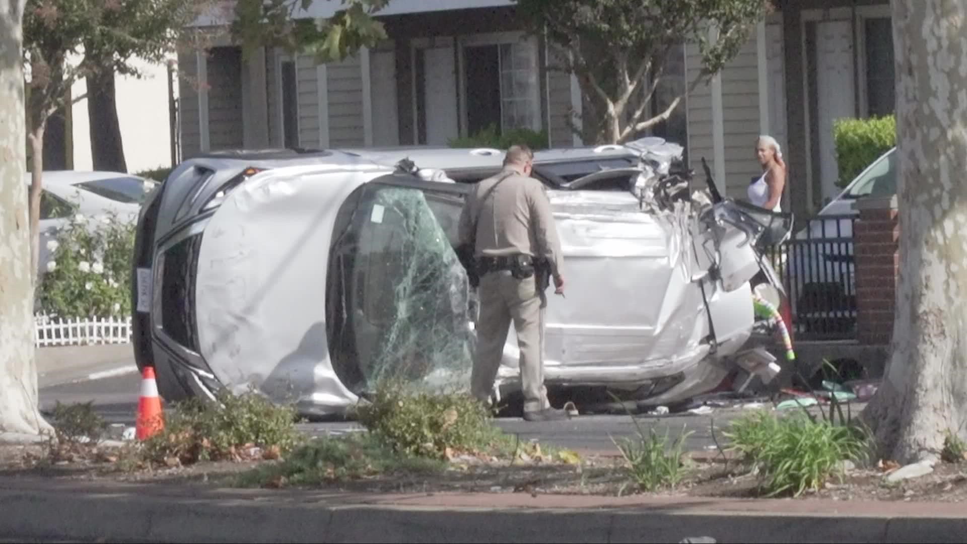 The crash involving five cars happened just before 9:40 a.m., officials with the Sacramento Metro Fire District said.