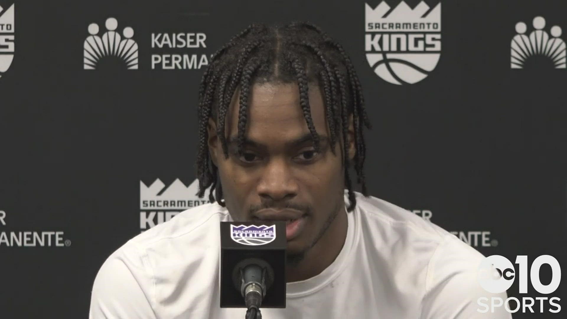Kings rookie guard Davion Mitchell admits that he was a little nervous to play in his first NBA preseason game and talks about his experience in win over Suns.
