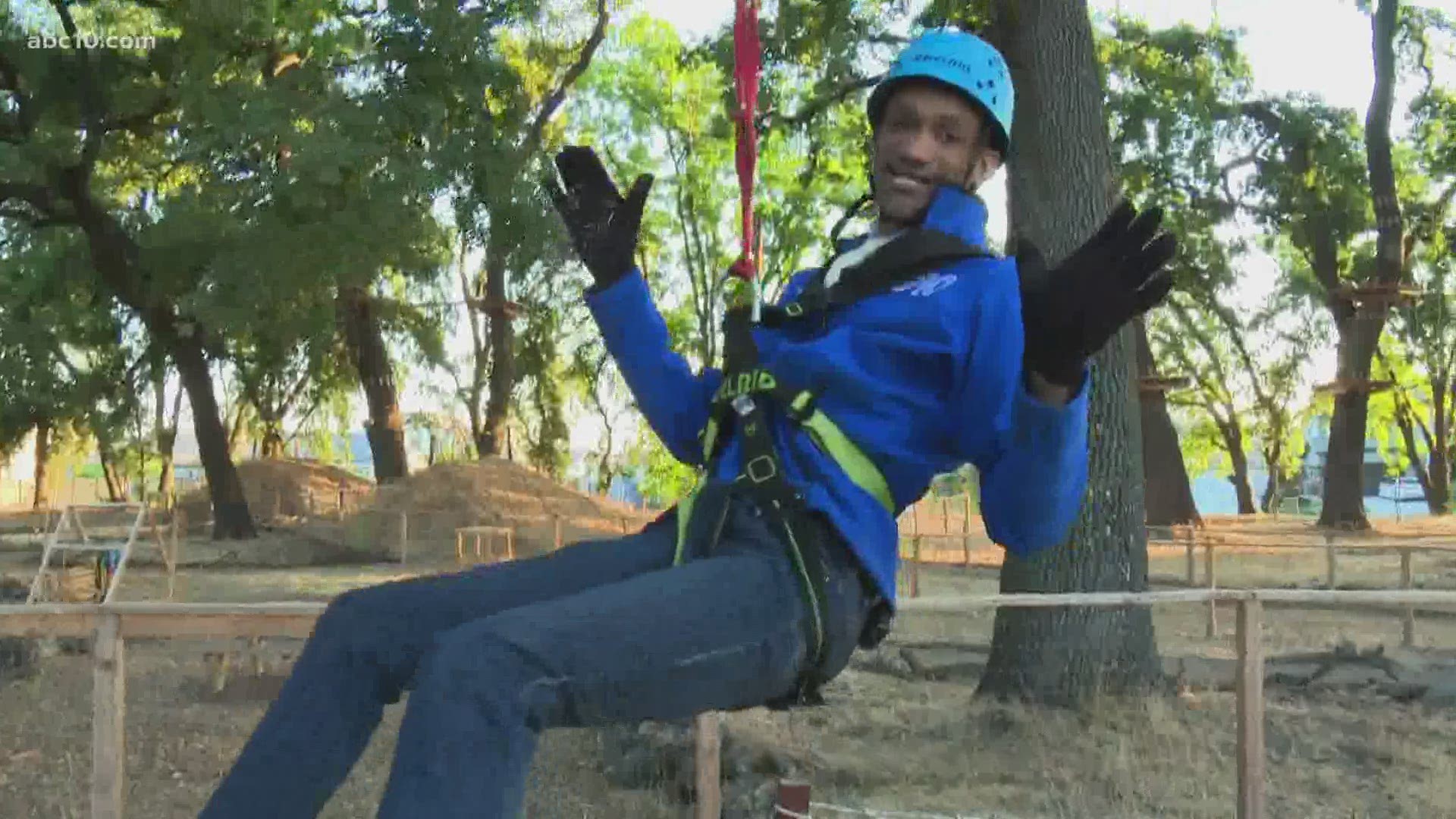 ABC10 reporter Kevin John hits the zip line at Tree Top Sac, a treetop adventure park in West Sacramento.
