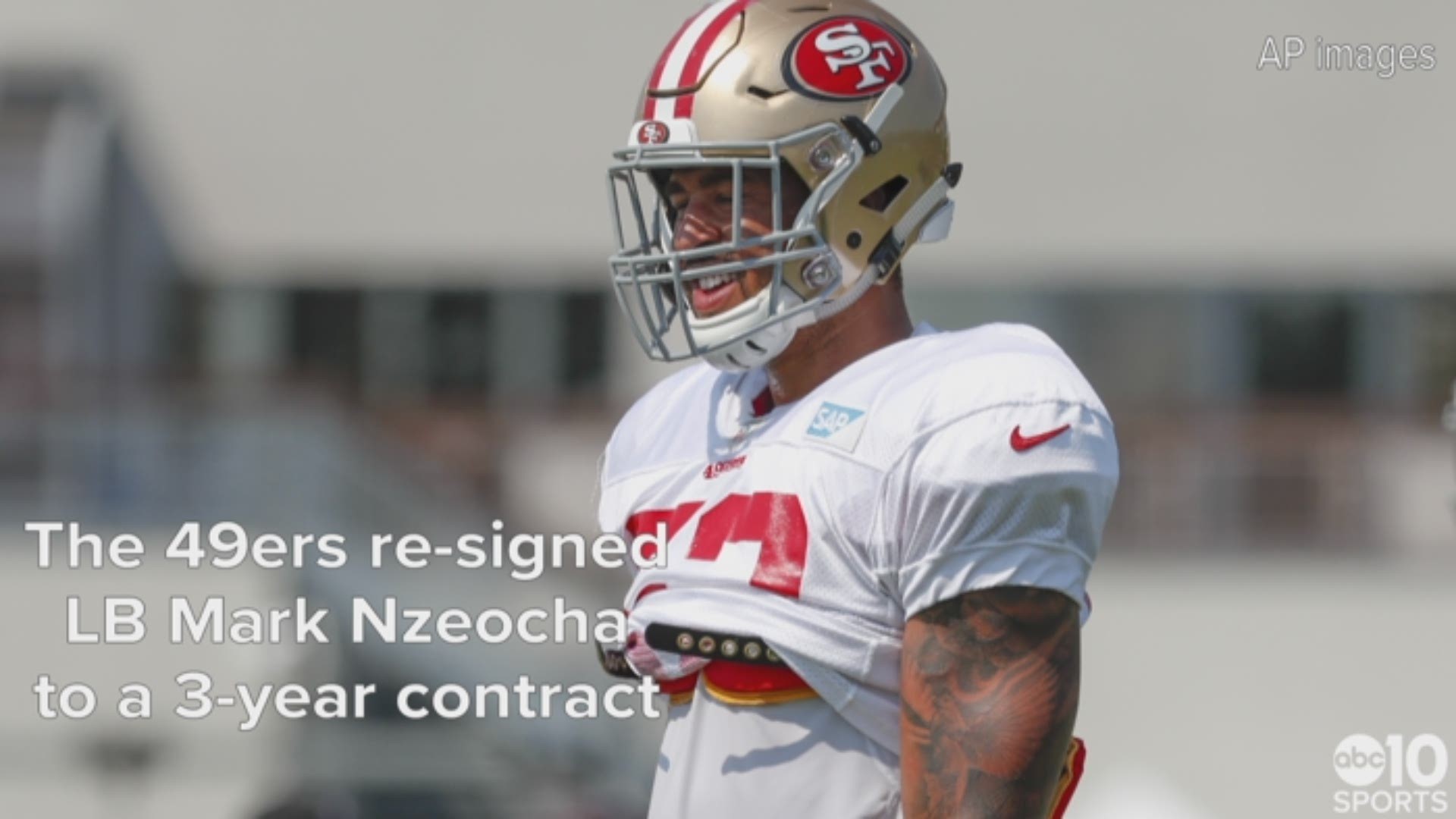 The San Francisco 49ers have re-signed linebacker Mark Nzeocha to a three-year contract and released defensive end Cassius Marsh.