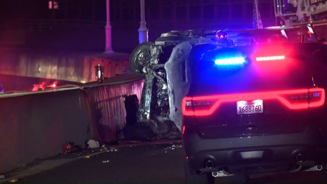 Driver killed after car overturns and catches fire on Hazel Avenue