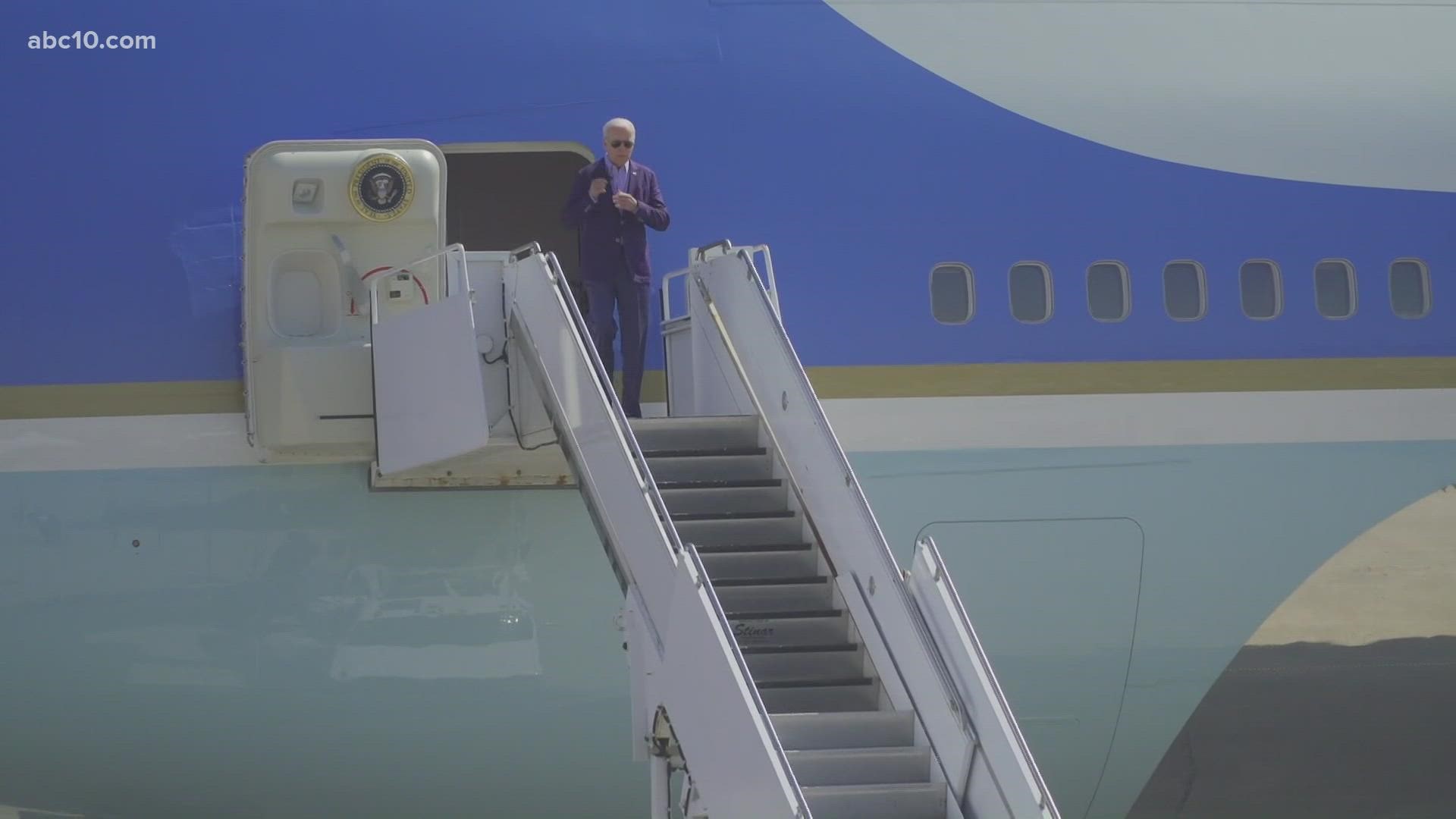 President Joe Biden arrives in Sacramento to tour damage from the Caldor Fire.
