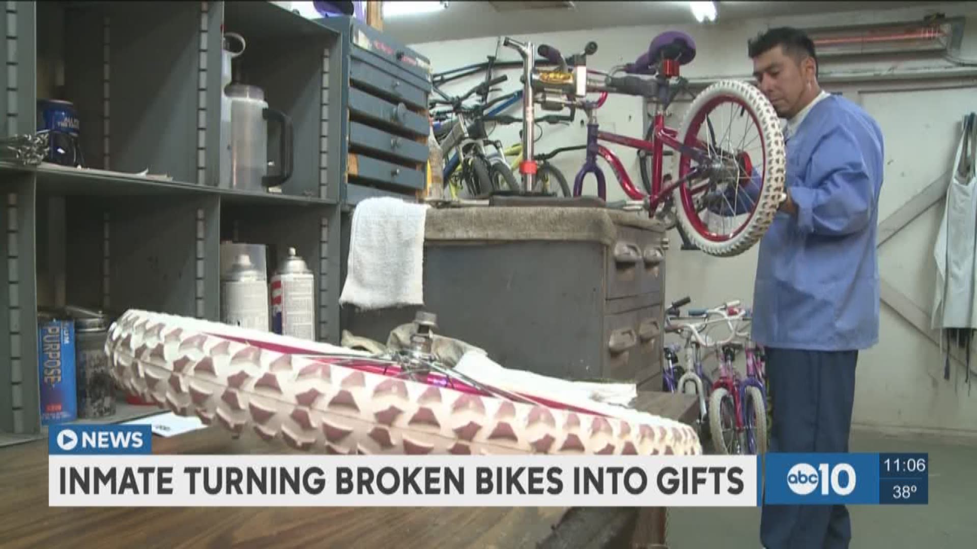An inmate at Folsom State Prison is turning broken down bikes into wanted gifts. (Dec. 20, 2016) 