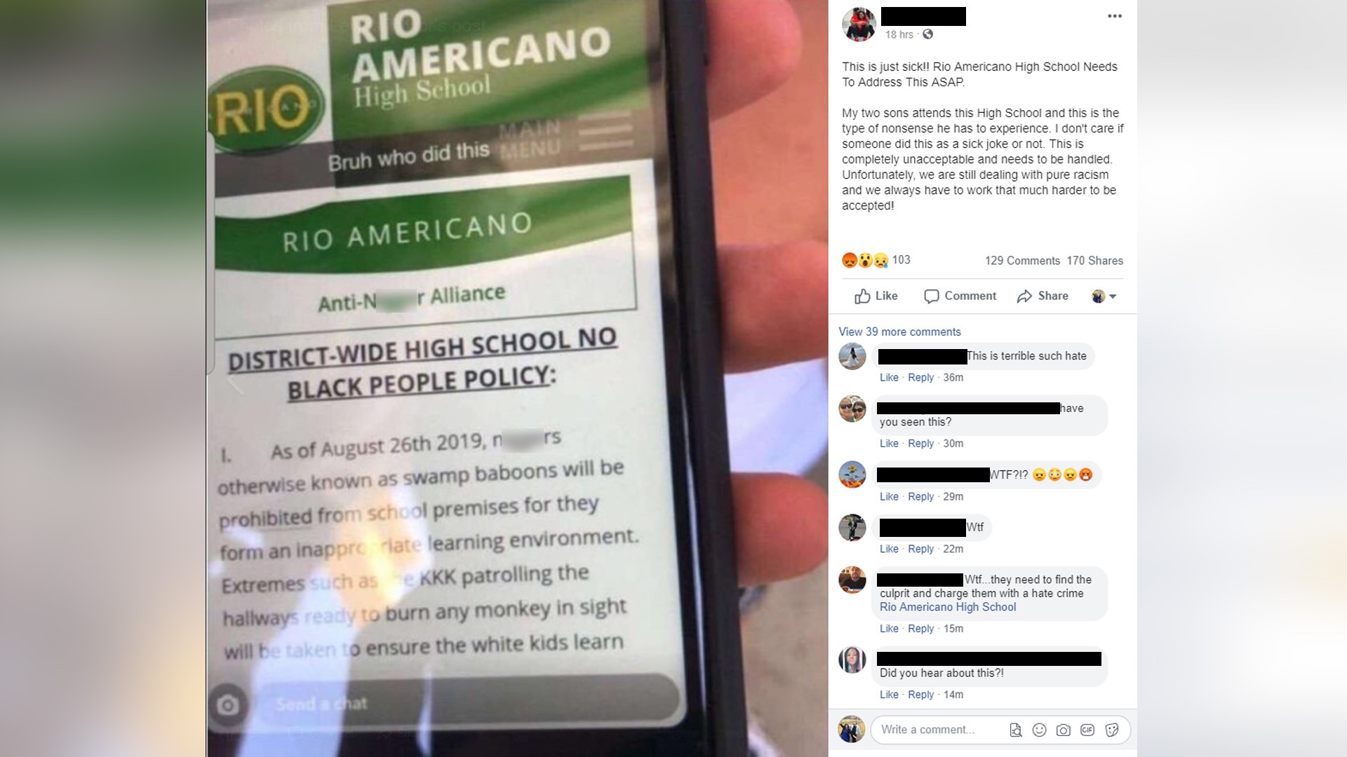 Just a week after a hate-filled post on social media aimed at African-Americans who attend Rio Americano high School was discovered, the school has taken steps to rectify the racial tension circulating at the school.