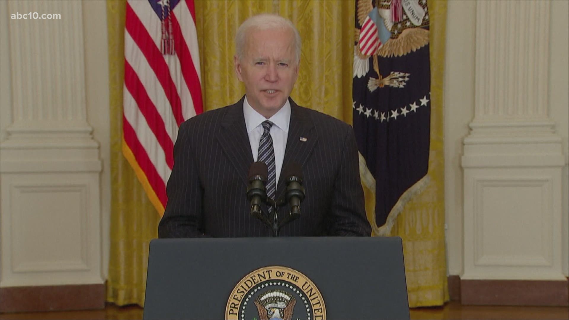 President Biden says the country will reach the goal of 100 million vaccines distributed within his first 100 days in office.