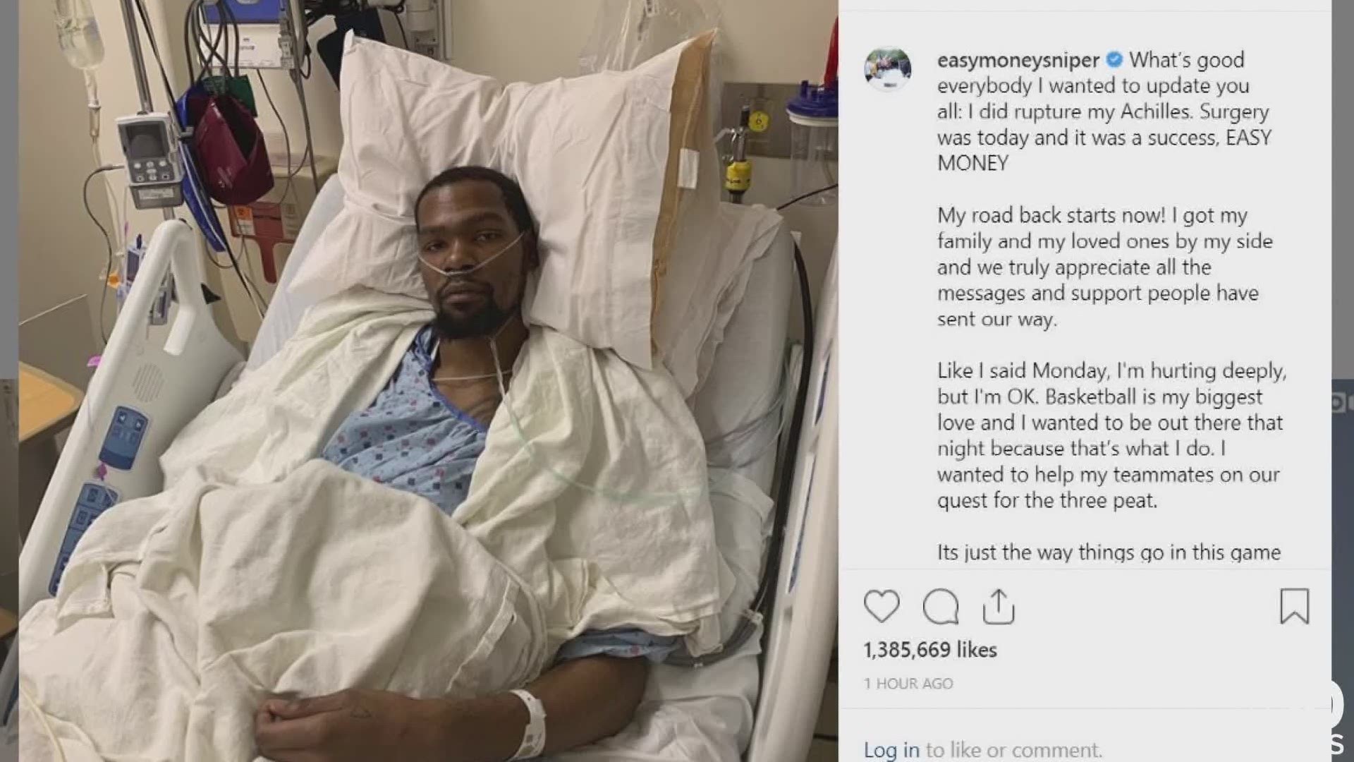 Players for the Golden State Warriors and Toronto Raptors react to Kevin Durant's season-ending injury ahead of Game 6 of the NBA Finals in Oakland