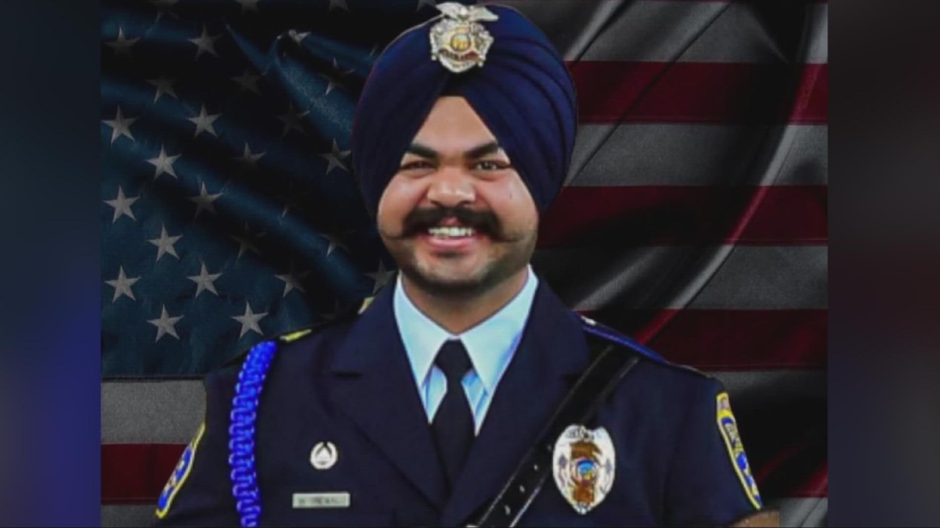 A memorial induction and wreath-laying ceremony happened in Galt Friday evening for the officer Harminder Grewal.