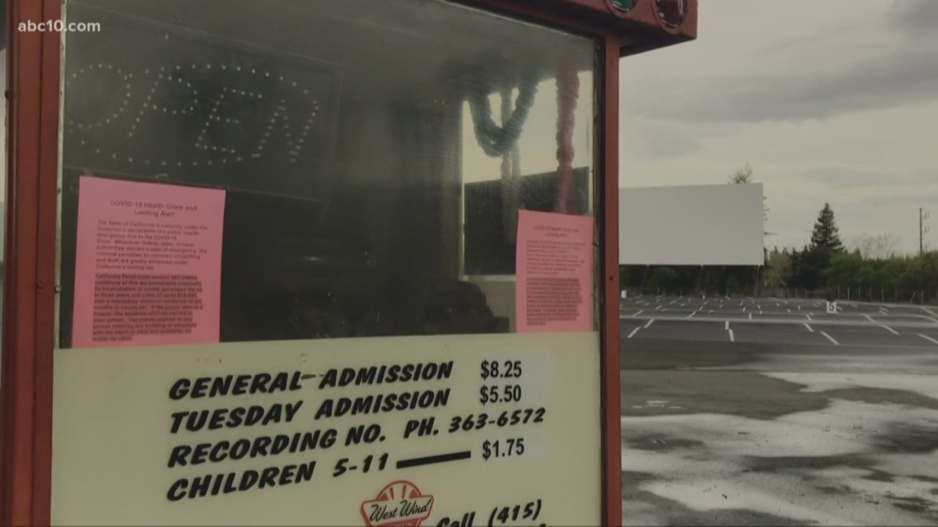 The West Wind Drive-In movie theater is reopening while the state's stay at home order is still in effect.