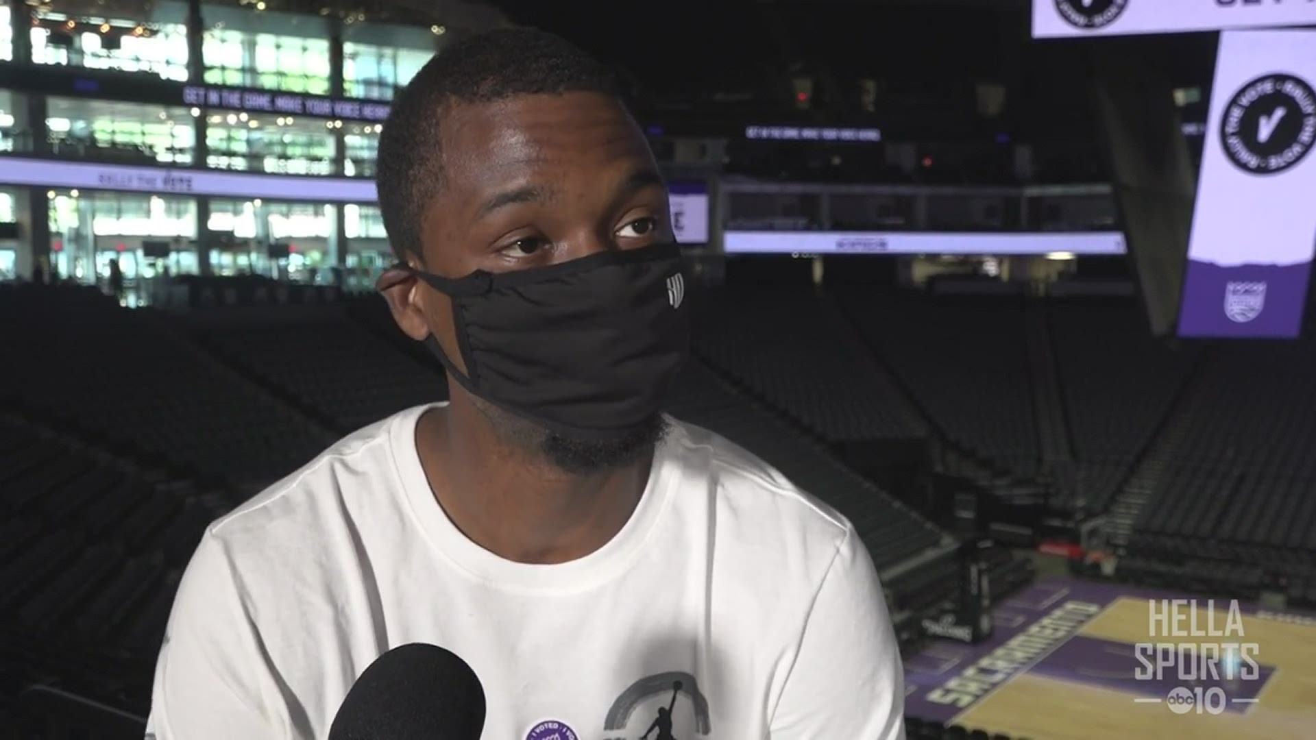 Kings F Harrison Barnes speaks to ABC10 about his voting early at Sacramento's Golden 1 Center and being one of the NBA's loudest voices on social issues.