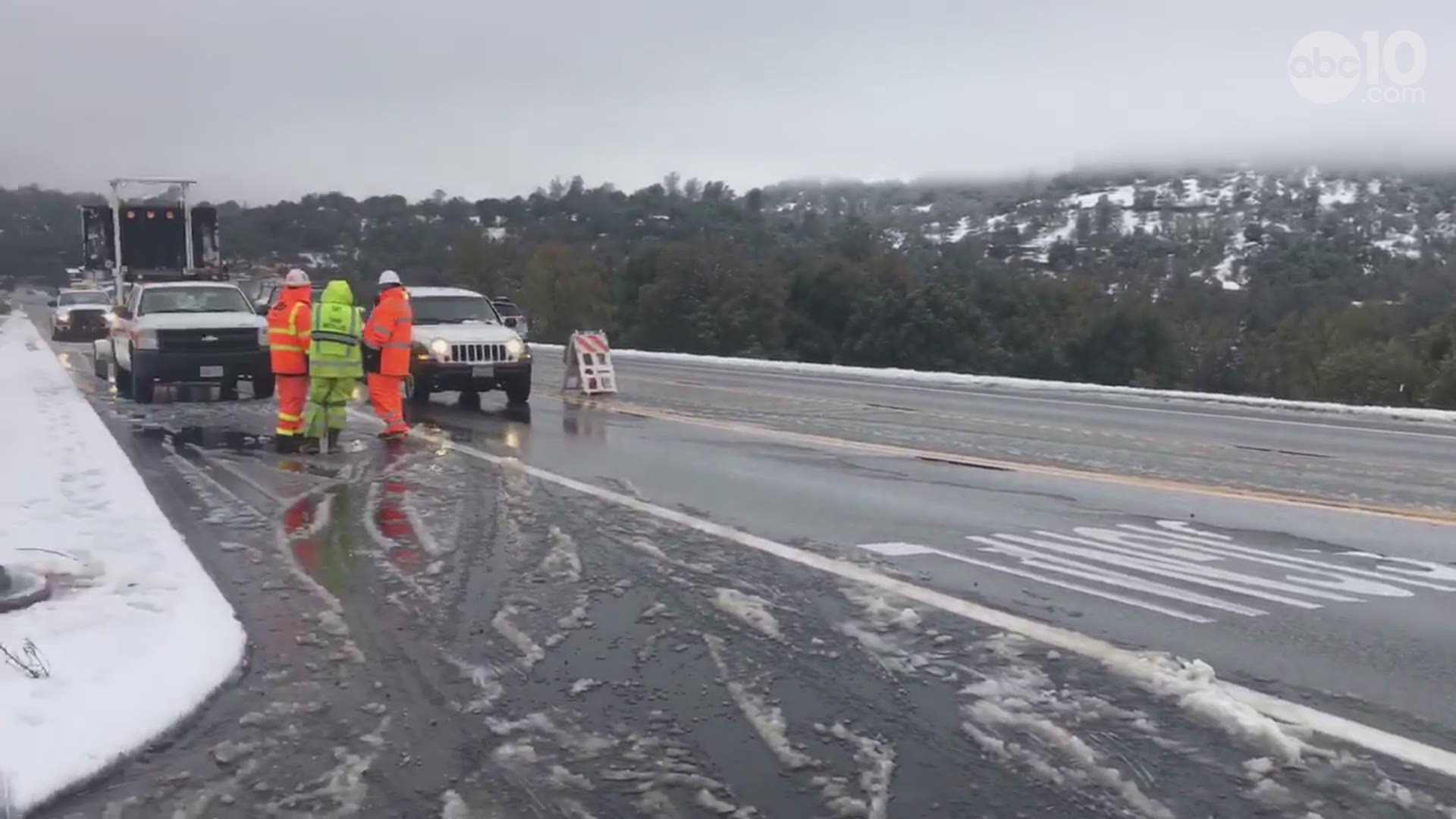 Snow isn't just in the mountains of California. Sonora got a dusting of snow below 2,000 feet. Further up, chains are required at Peaceful Oak and State Route 108.