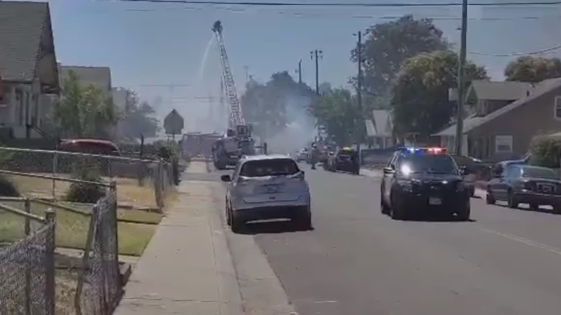 A multiple alarm fire breaks out in Stockton engulfing some homes. The video was taken in the West Lane and Harding area